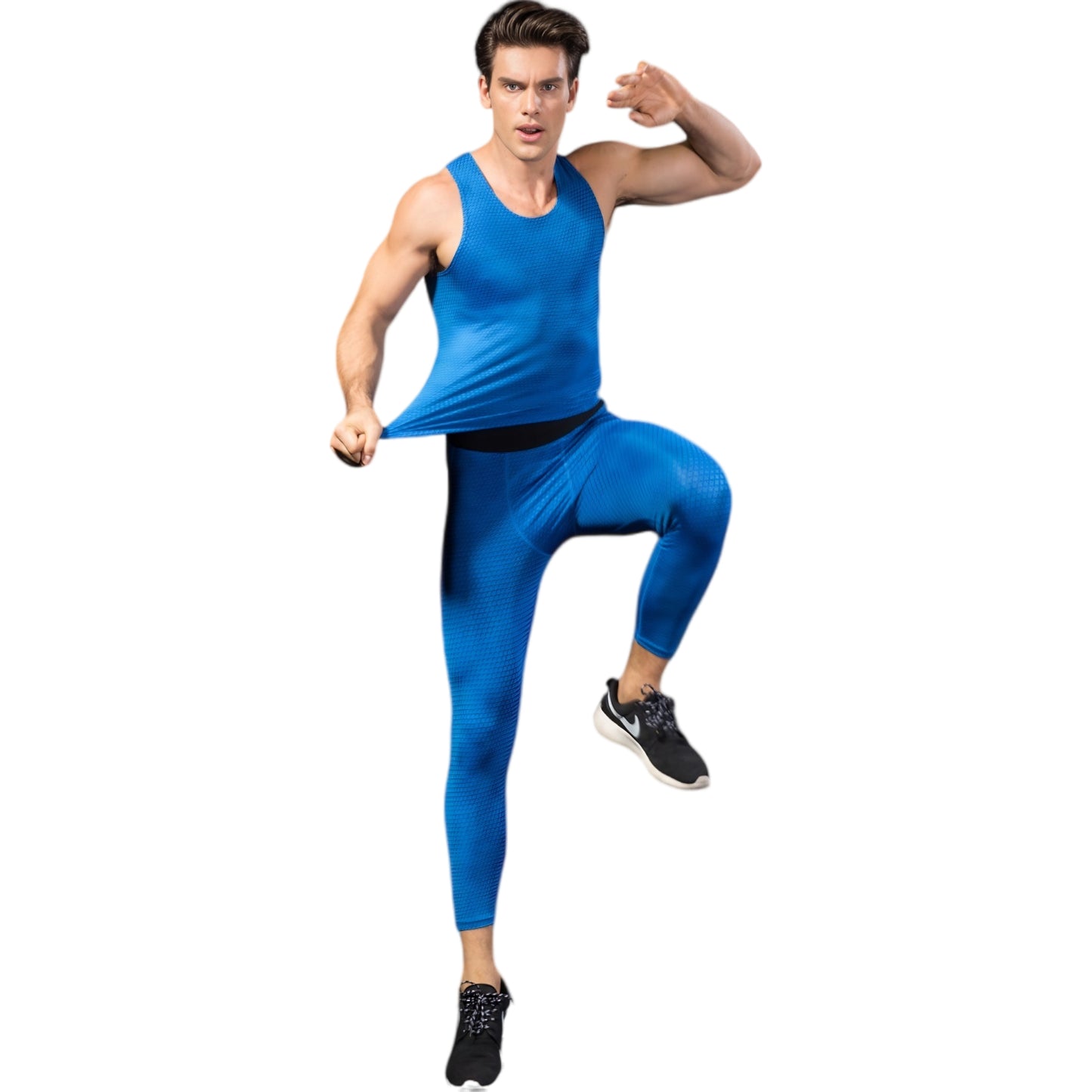 Anna-Kaci Active Men's Sleeveless Compression Tank Top with Textured Fabric and Scoop Neckline