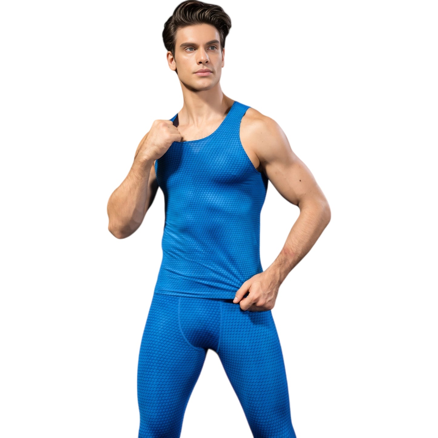Anna-Kaci Active Men's Sleeveless Compression Tank Top with Textured Fabric and Scoop Neckline