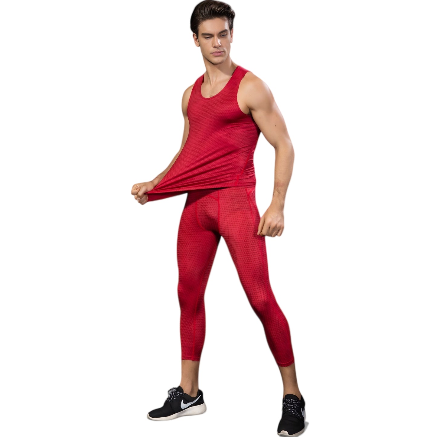 Anna-Kaci Active Men's Sleeveless Compression Tank Top with Textured Fabric and Scoop Neckline