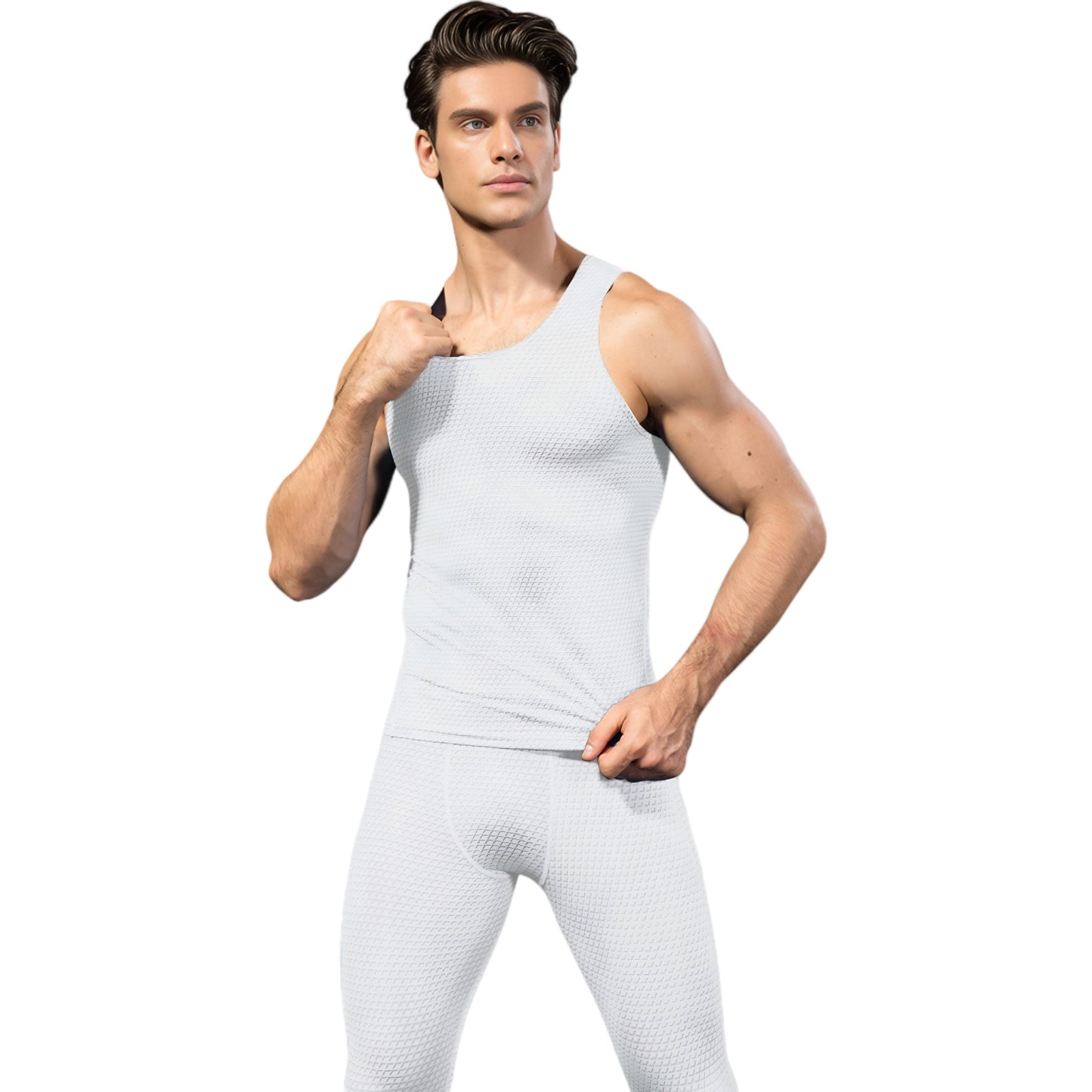 Anna-Kaci Active Men's Sleeveless Compression Tank Top with Textured Fabric and Scoop Neckline