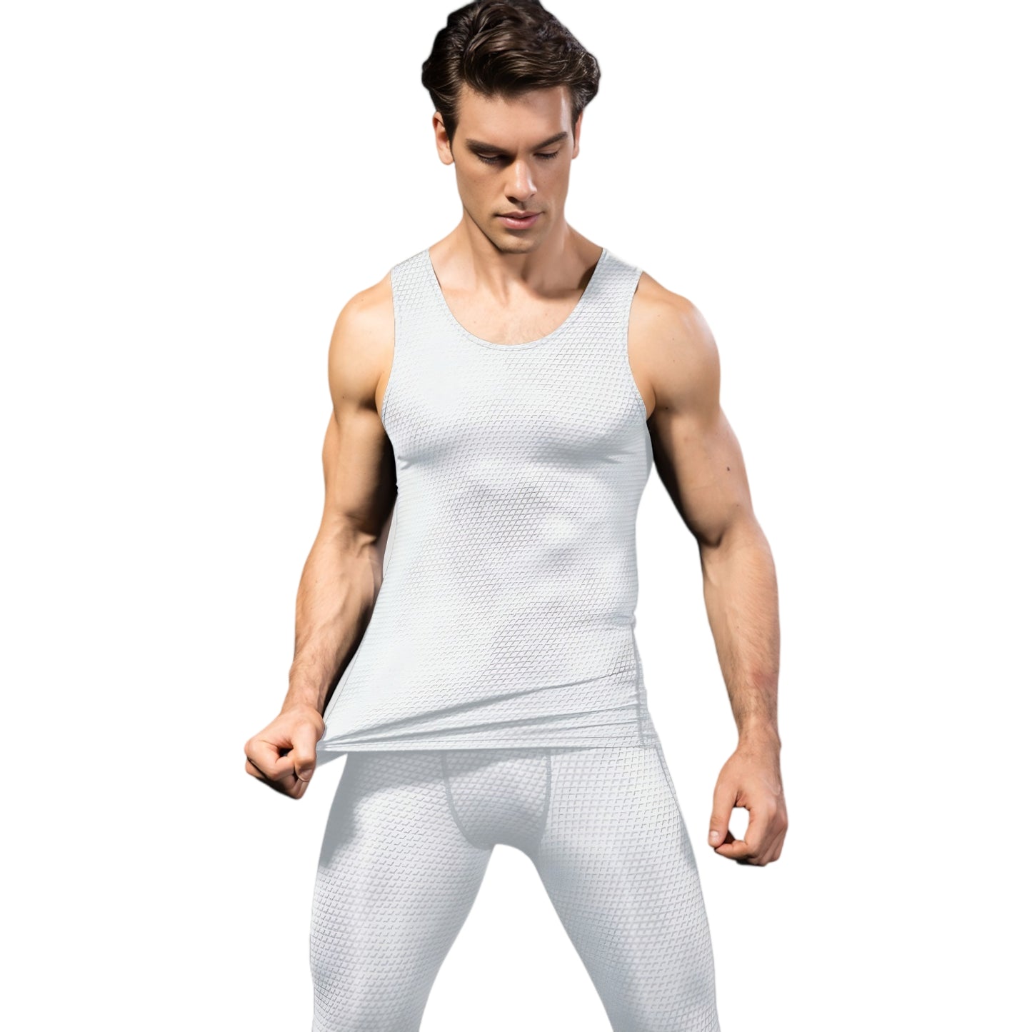 Anna-Kaci Active Men's Sleeveless Compression Tank Top with Textured Fabric and Scoop Neckline
