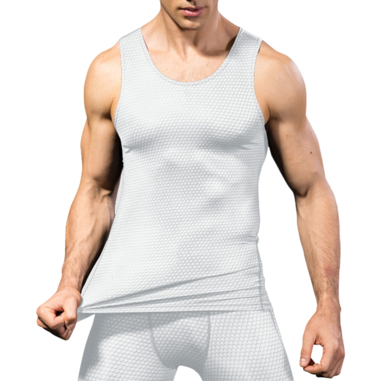 Anna-Kaci Active Men's Sleeveless Compression Tank Top with Textured Fabric and Scoop Neckline
