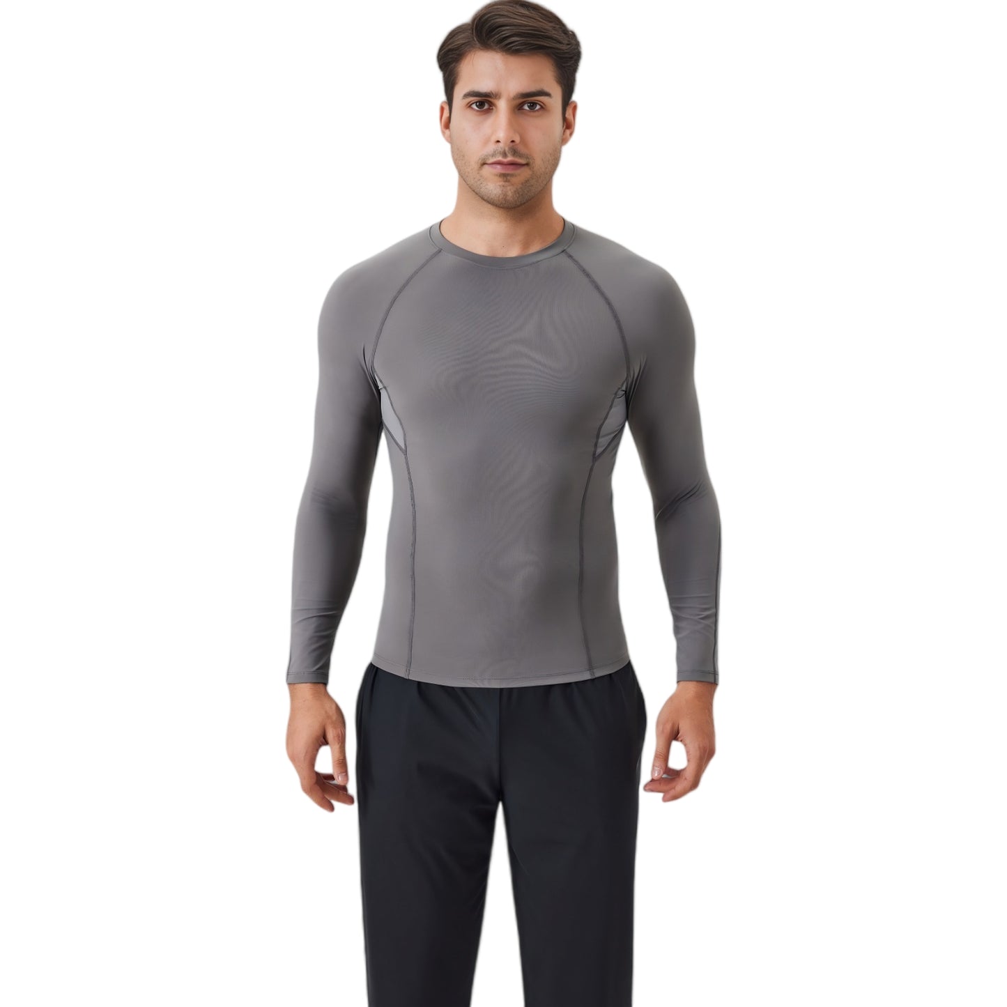 Anna-Kaci Active Men's Long Sleeve Compression Shirt with Stretch Fit and Athletic Seam Detailing