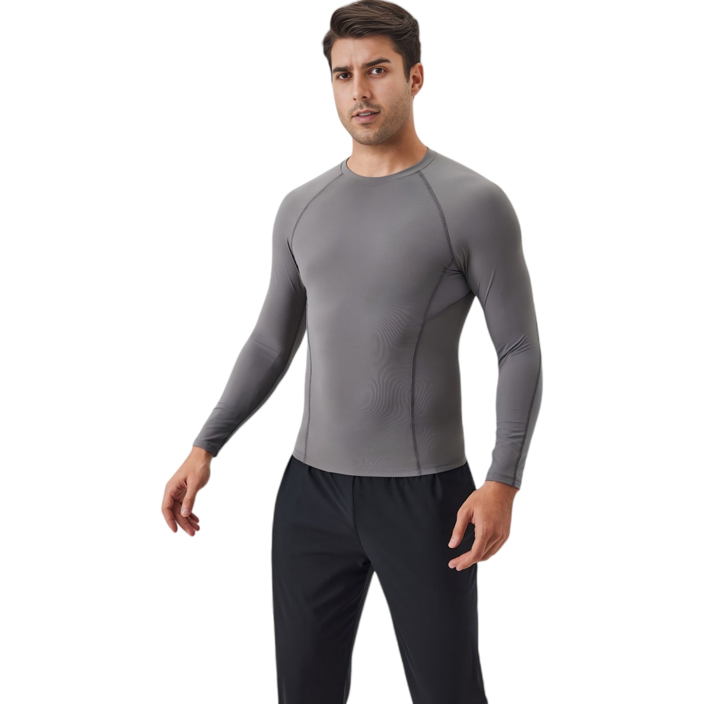 Anna-Kaci Active Men's Long Sleeve Compression Shirt with Stretch Fit and Athletic Seam Detailing