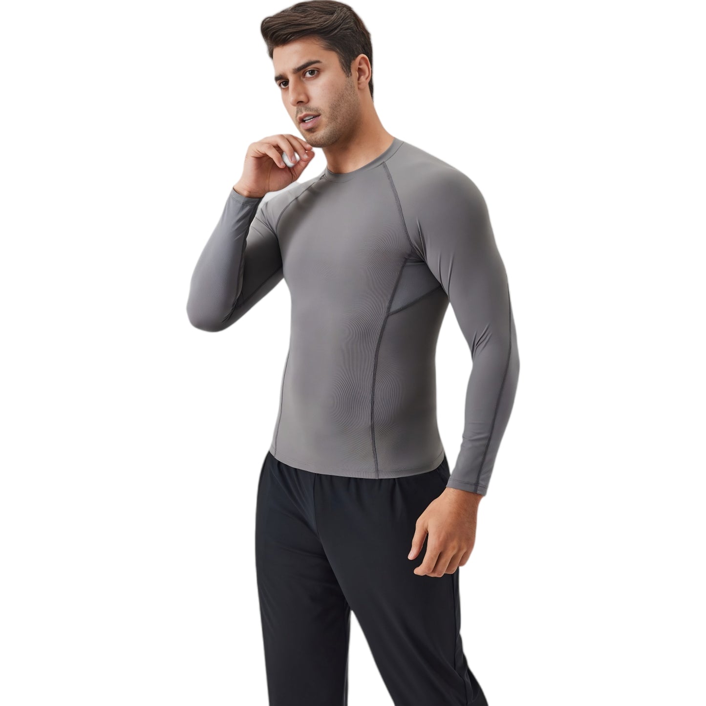 Anna-Kaci Active Men's Long Sleeve Compression Shirt with Stretch Fit and Athletic Seam Detailing