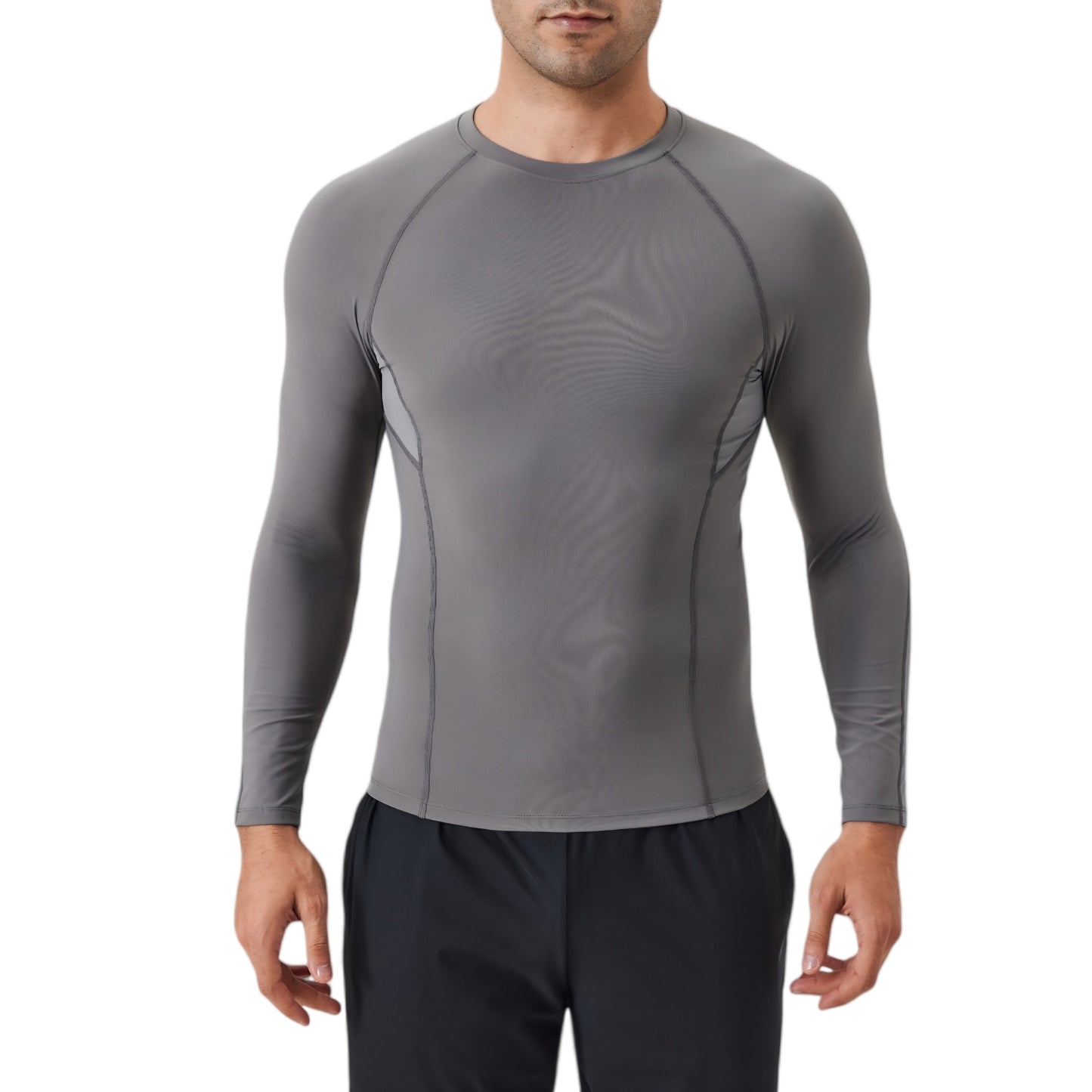 Anna-Kaci Active Men's Long Sleeve Compression Shirt with Stretch Fit and Athletic Seam Detailing