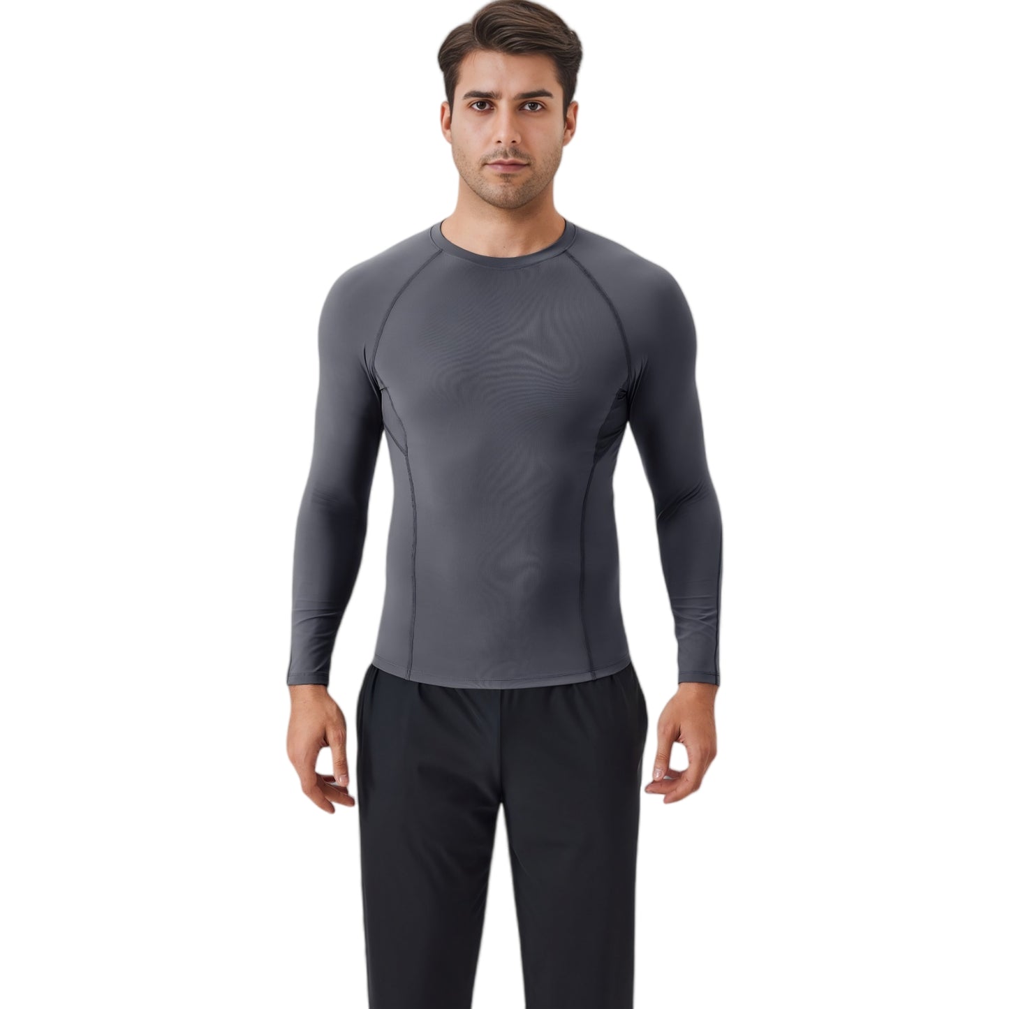 Anna-Kaci Active Men's Long Sleeve Compression Shirt with Stretch Fit and Athletic Seam Detailing