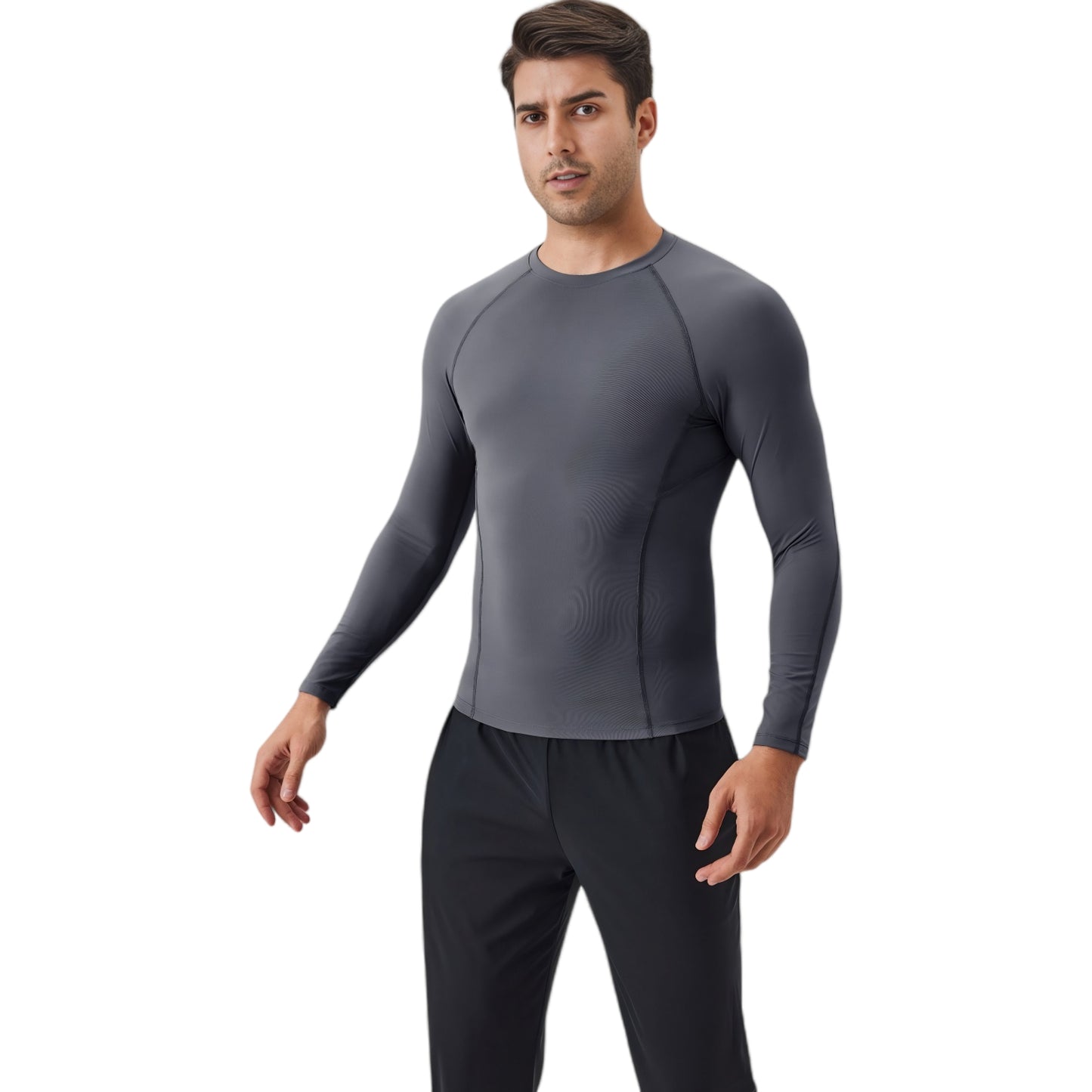 Anna-Kaci Active Men's Long Sleeve Compression Shirt with Stretch Fit and Athletic Seam Detailing