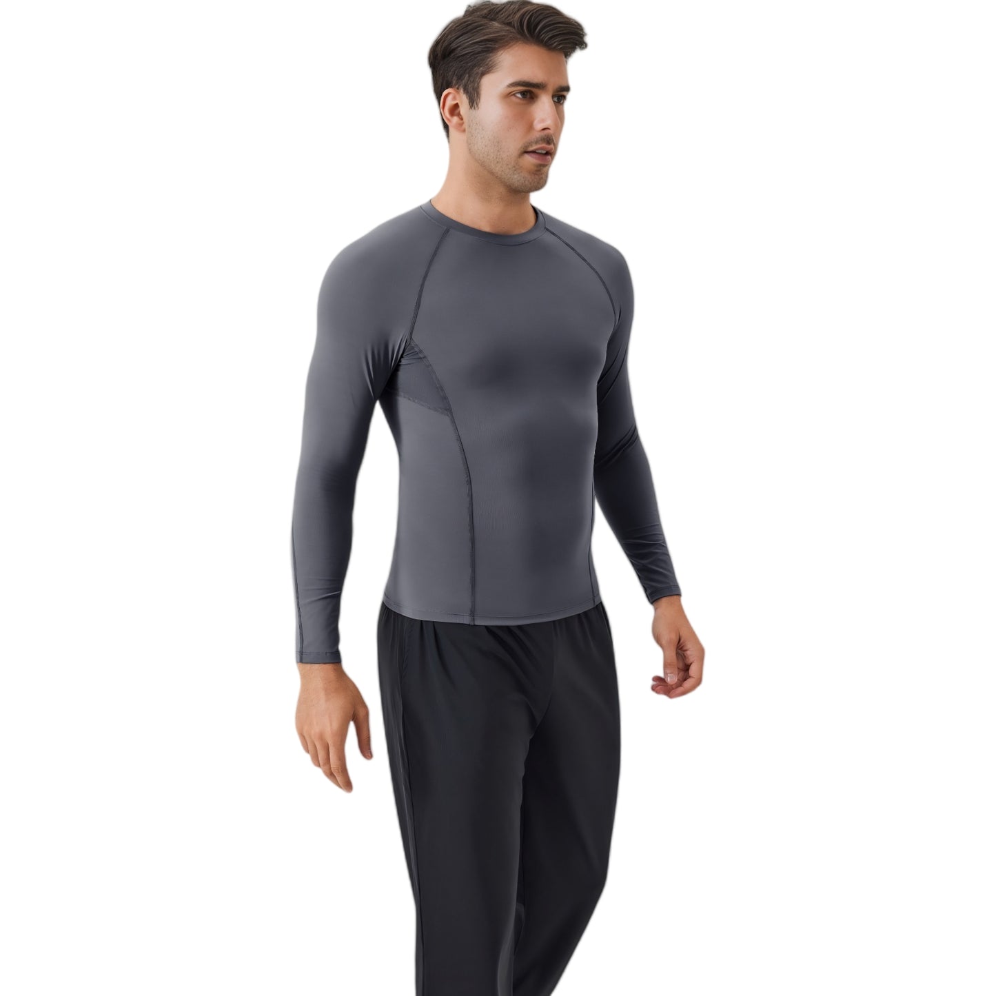 Anna-Kaci Active Men's Long Sleeve Compression Shirt with Stretch Fit and Athletic Seam Detailing