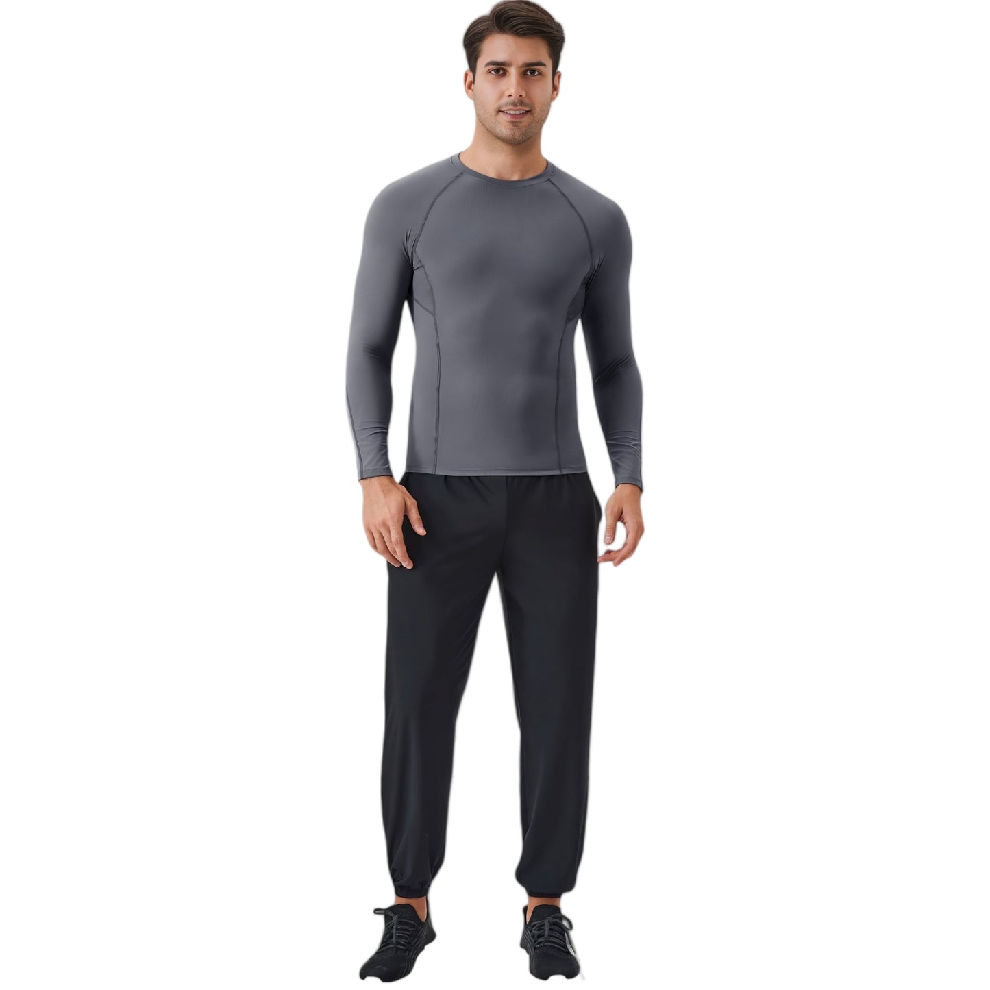 Anna-Kaci Active Men's Long Sleeve Compression Shirt with Stretch Fit and Athletic Seam Detailing