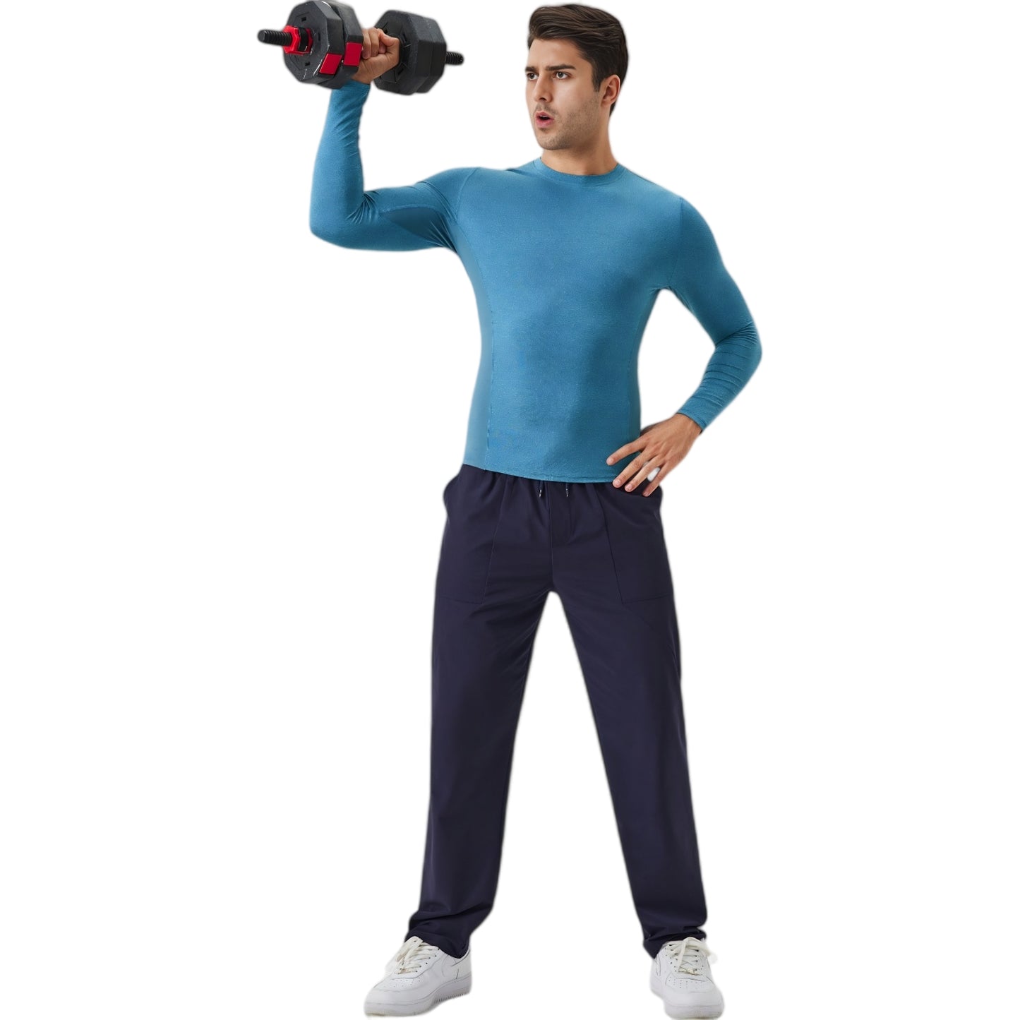Anna-Kaci Active Men's Long Sleeve Performance Shirt with Seamless Stretch Fabric and Crew Neck Design