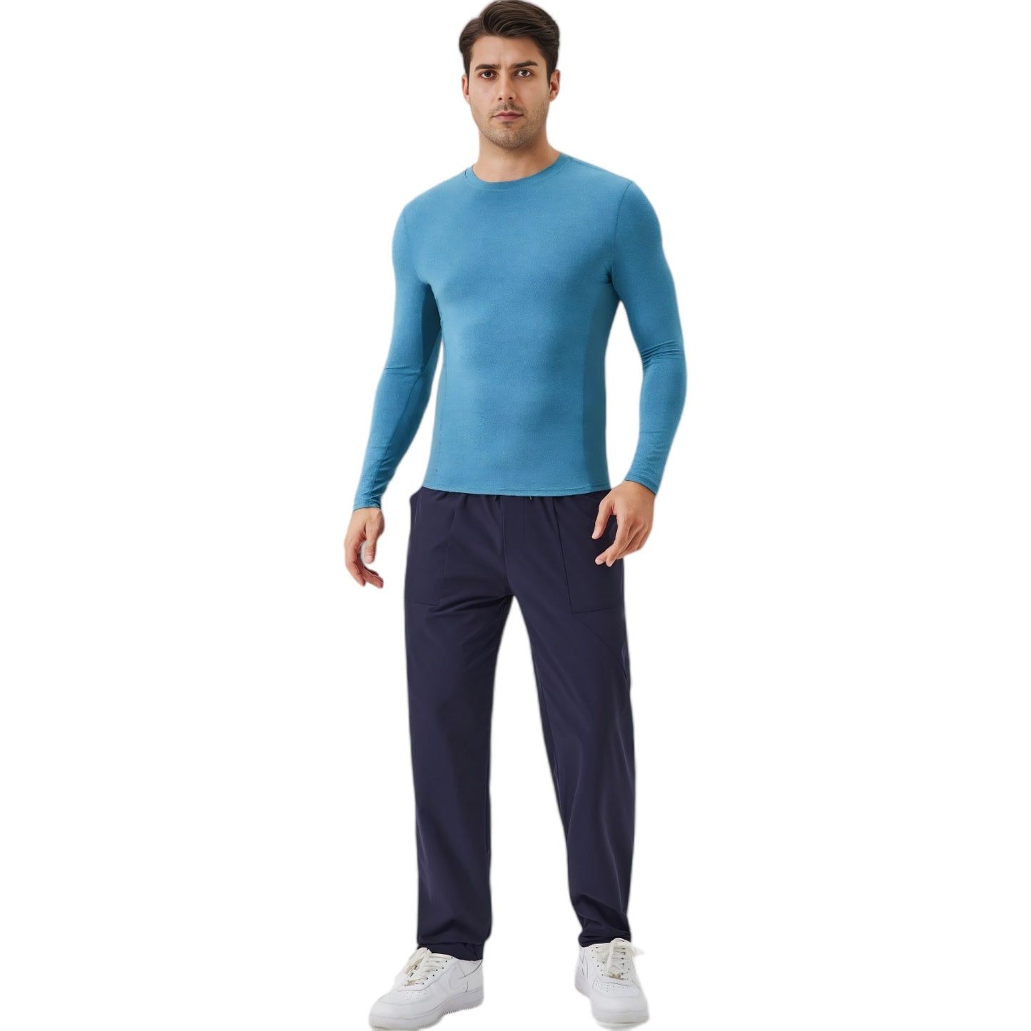 Anna-Kaci Active Men's Long Sleeve Performance Shirt with Seamless Stretch Fabric and Crew Neck Design