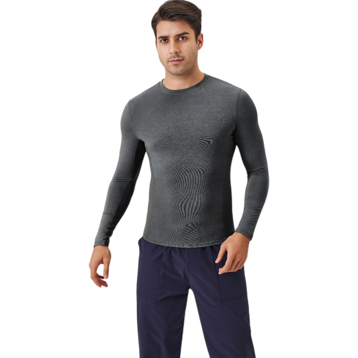 Anna-Kaci Active Men's Long Sleeve Performance Shirt with Seamless Stretch Fabric and Crew Neck Design