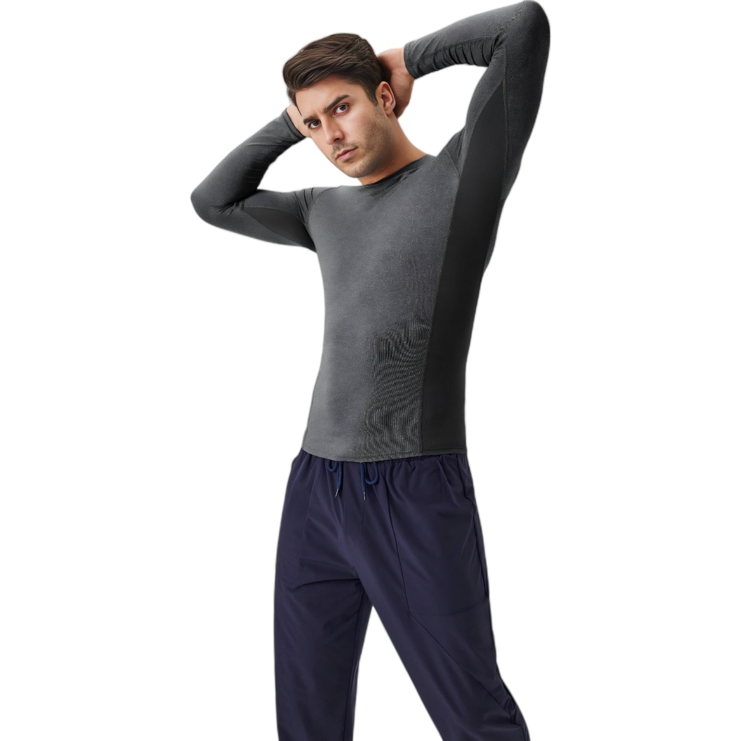 Anna-Kaci Active Men's Long Sleeve Performance Shirt with Seamless Stretch Fabric and Crew Neck Design