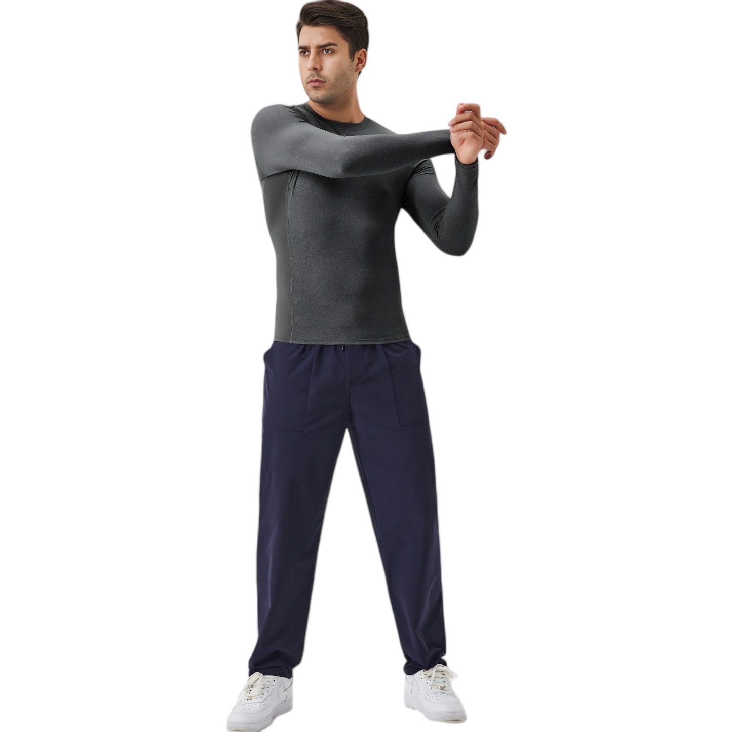 Anna-Kaci Active Men's Long Sleeve Performance Shirt with Seamless Stretch Fabric and Crew Neck Design