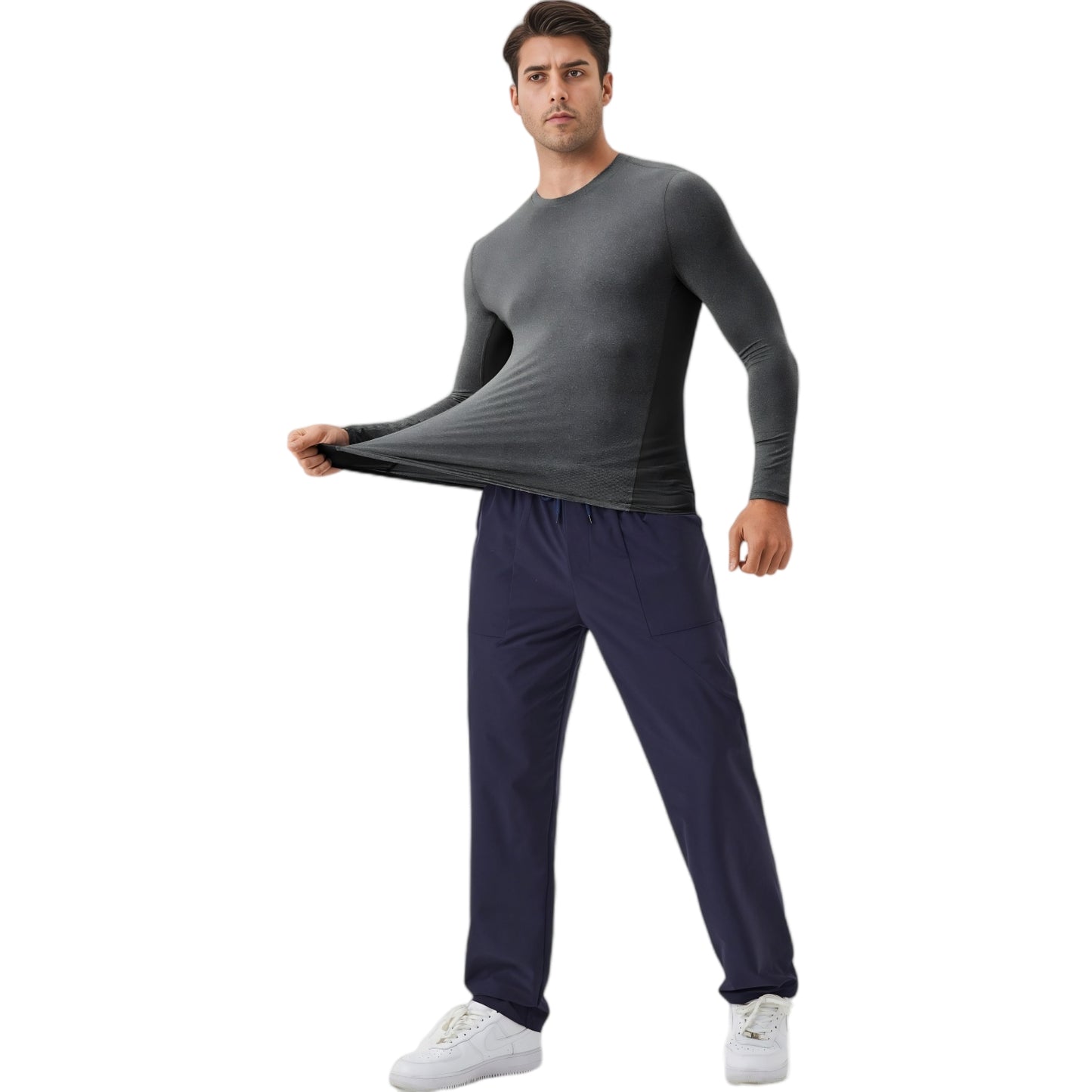 Anna-Kaci Active Men's Long Sleeve Performance Shirt with Seamless Stretch Fabric and Crew Neck Design