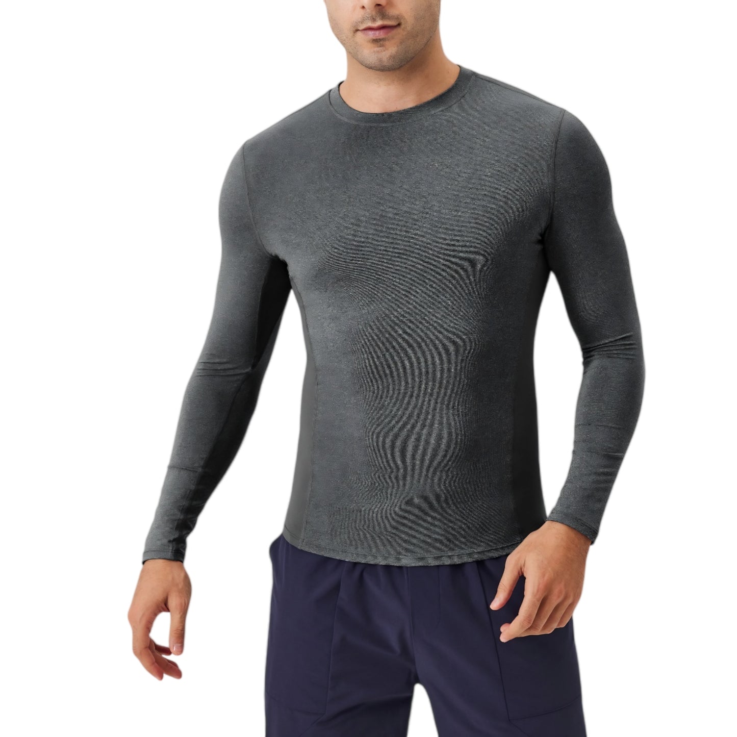 Anna-Kaci Active Men's Long Sleeve Performance Shirt with Seamless Stretch Fabric and Crew Neck Design