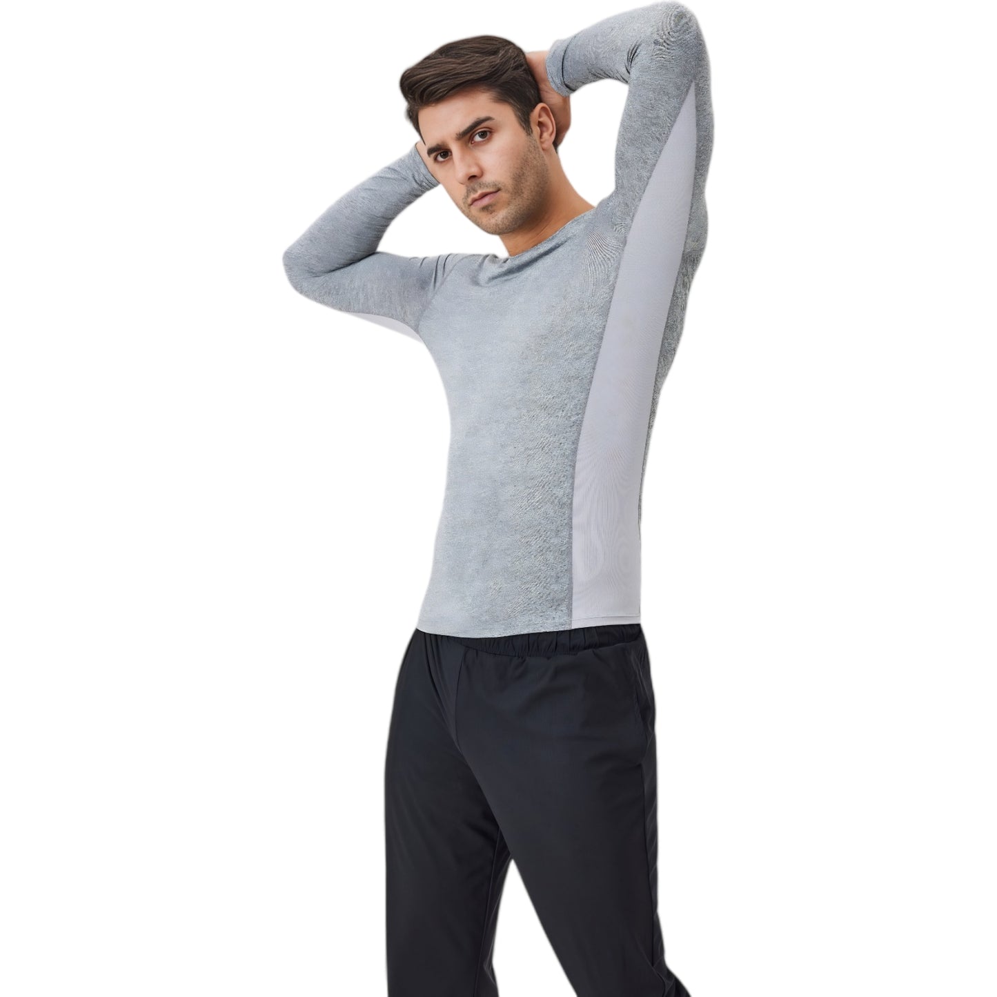 Anna-Kaci Active Men's Long Sleeve Performance Shirt with Seamless Stretch Fabric and Crew Neck Design