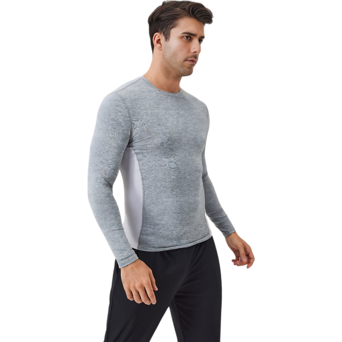 Anna-Kaci Active Men's Long Sleeve Performance Shirt with Seamless Stretch Fabric and Crew Neck Design
