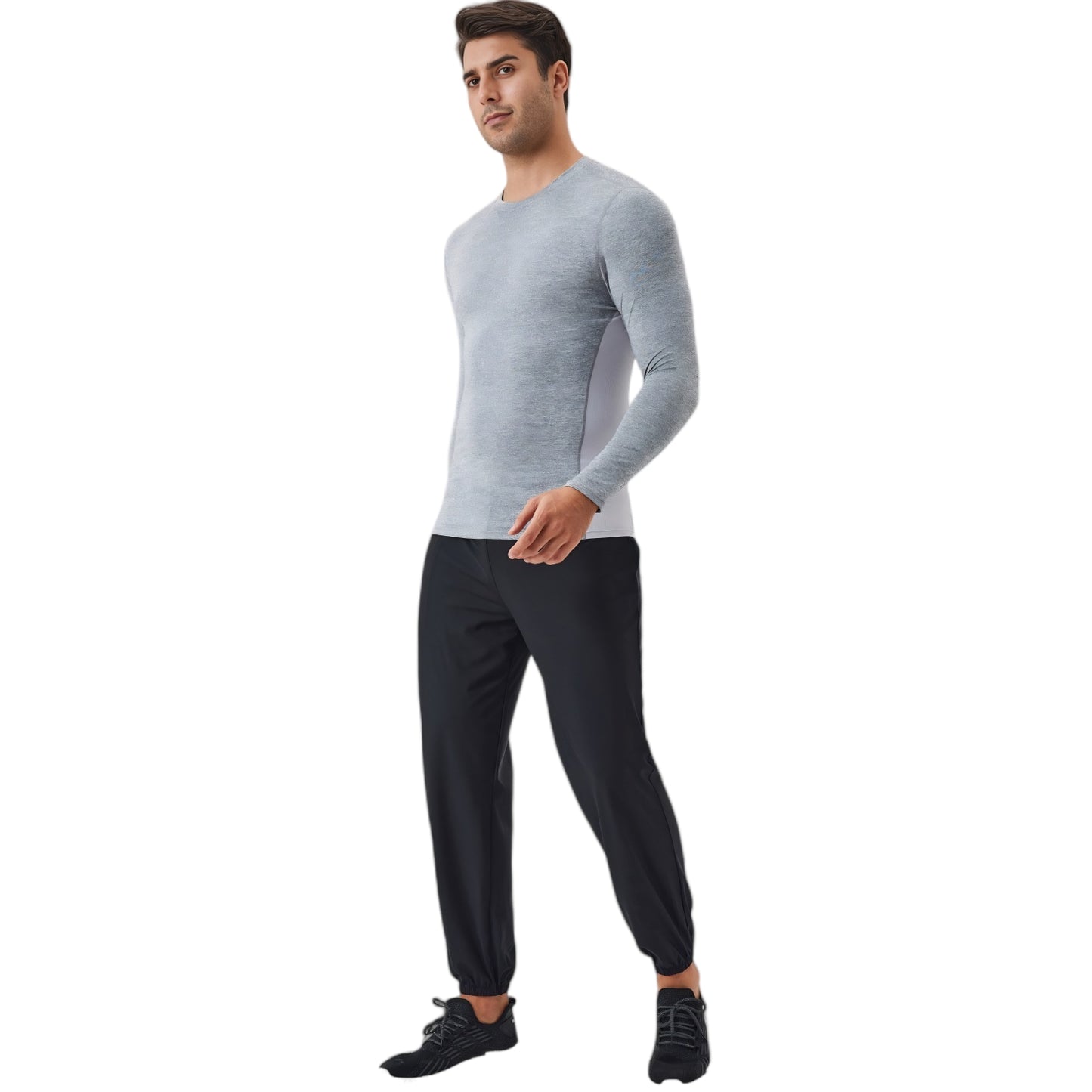 Anna-Kaci Active Men's Long Sleeve Performance Shirt with Seamless Stretch Fabric and Crew Neck Design