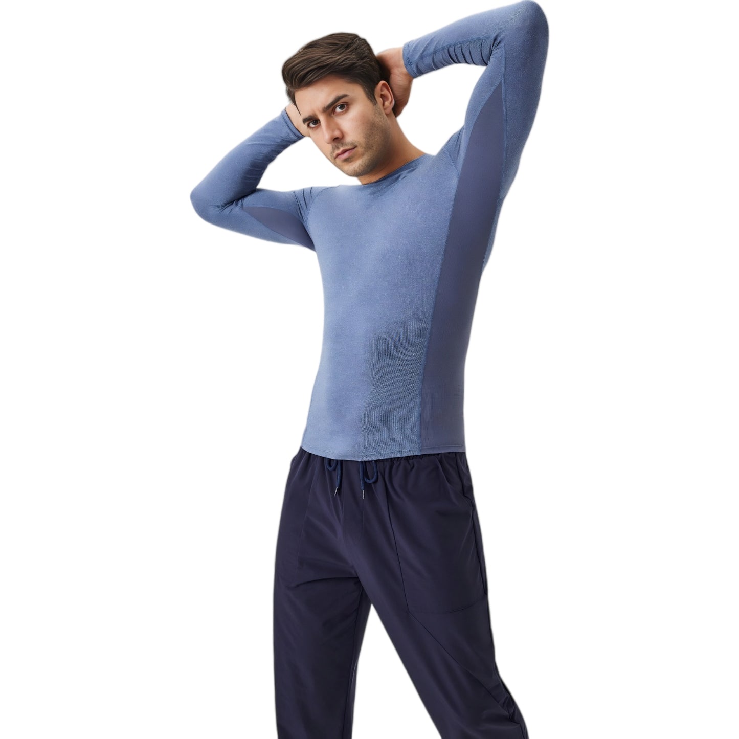 Anna-Kaci Active Men's Long Sleeve Performance Shirt with Seamless Stretch Fabric and Crew Neck Design