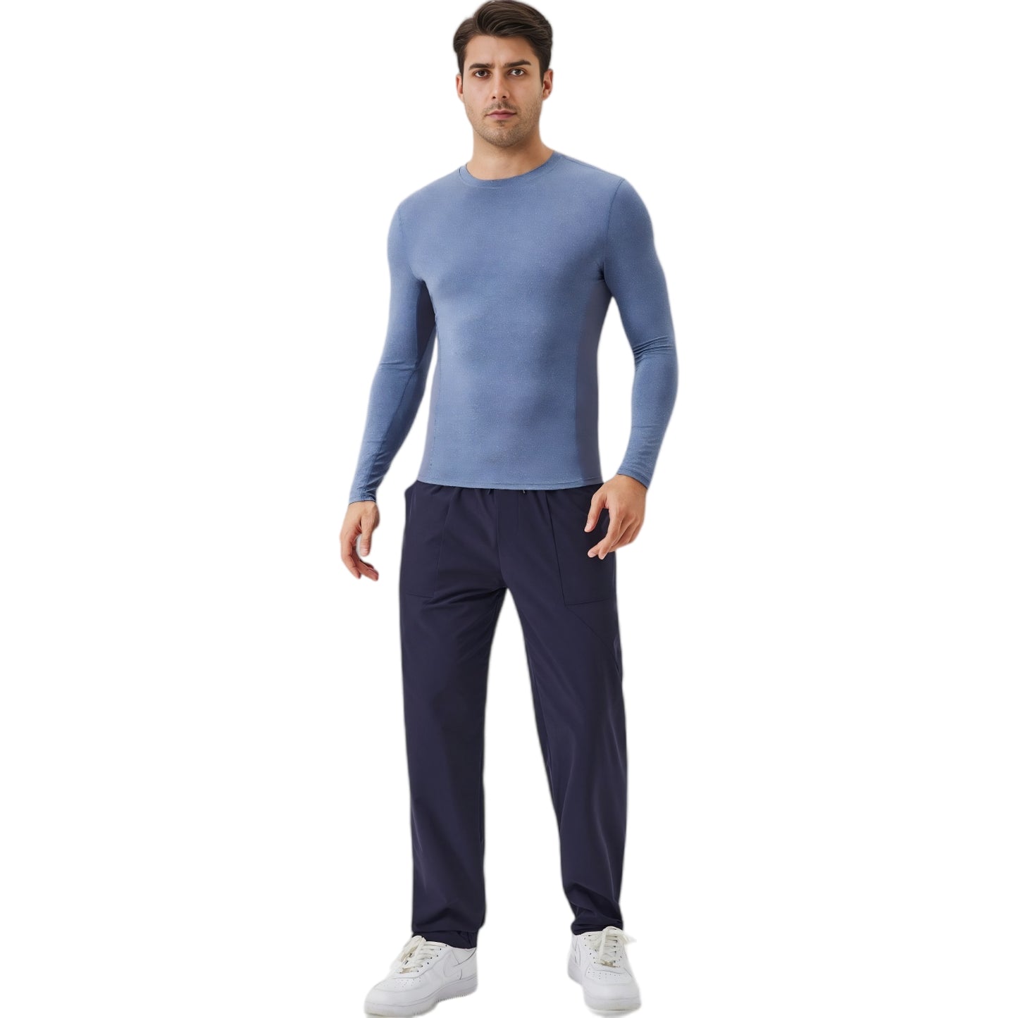 Anna-Kaci Active Men's Long Sleeve Performance Shirt with Seamless Stretch Fabric and Crew Neck Design