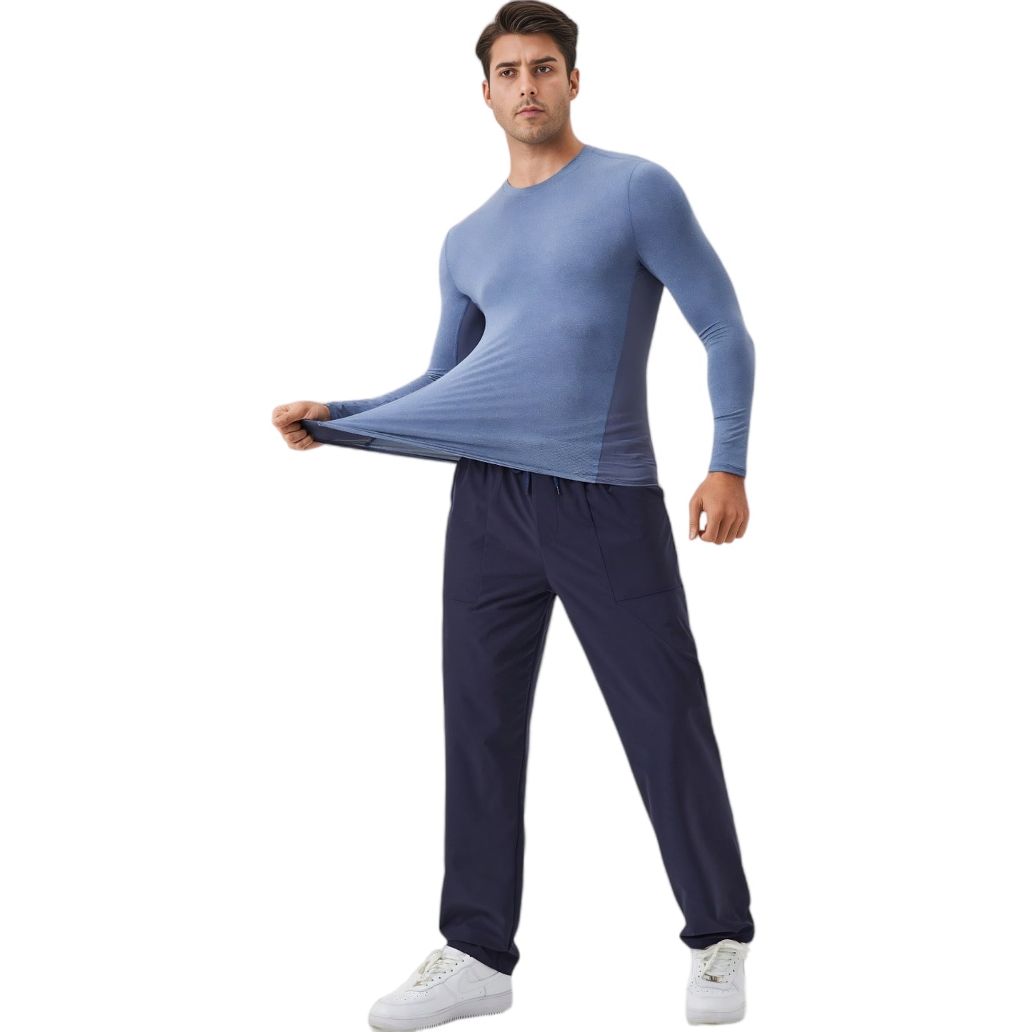 Anna-Kaci Active Men's Long Sleeve Performance Shirt with Seamless Stretch Fabric and Crew Neck Design