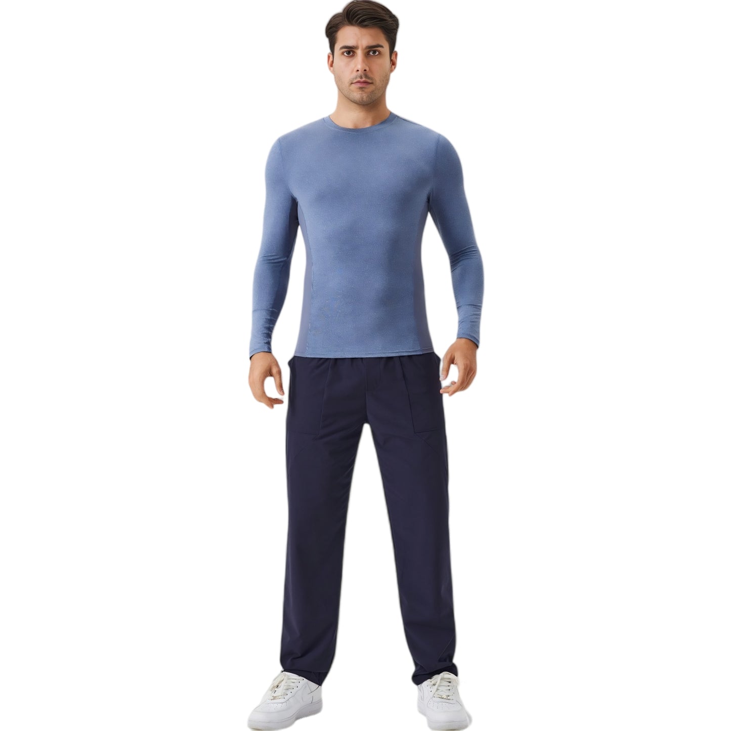 Anna-Kaci Active Men's Long Sleeve Performance Shirt with Seamless Stretch Fabric and Crew Neck Design