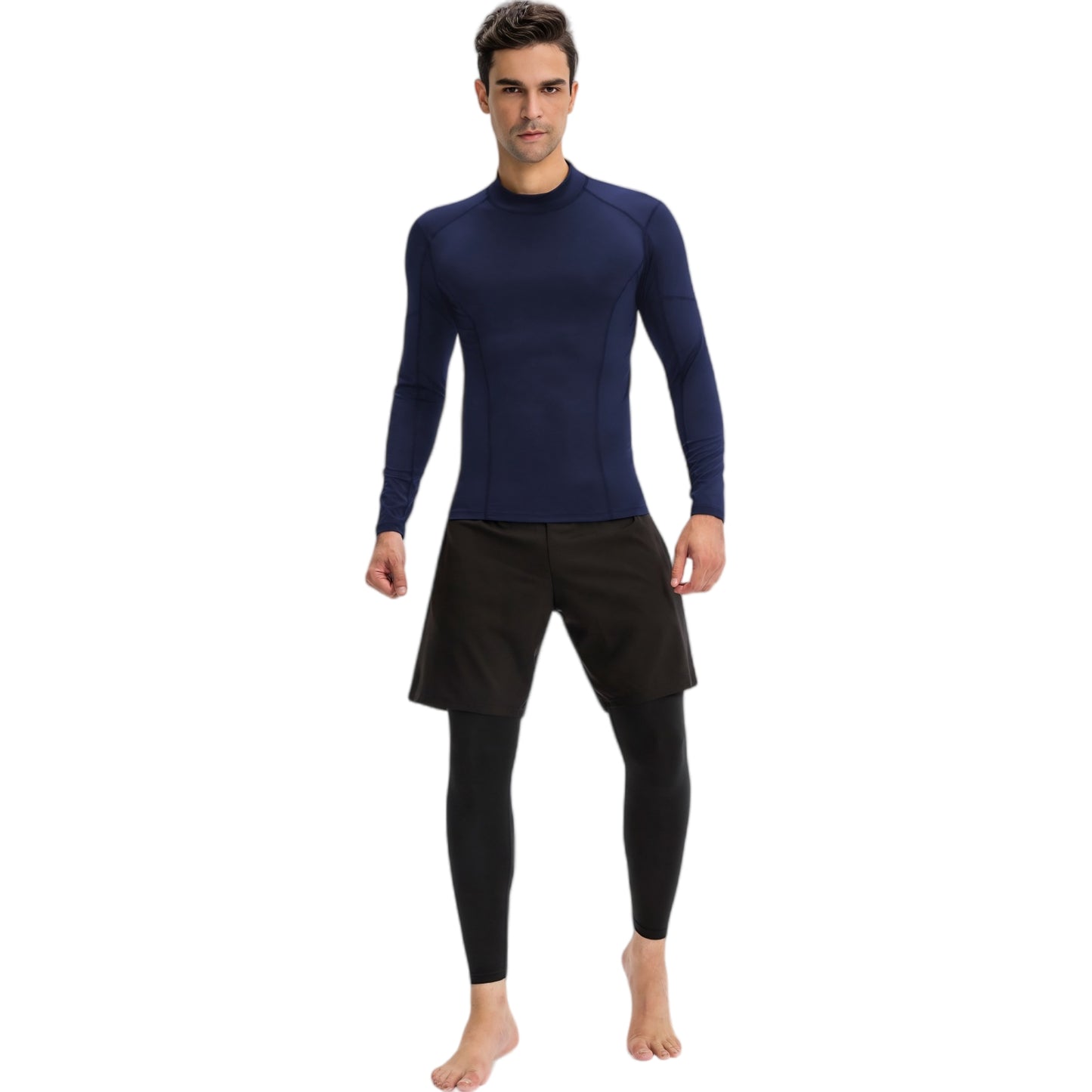 Anna-Kaci Active Men's Long Sleeve Compression Shirt with Contrast Stitching and Athletic Fit