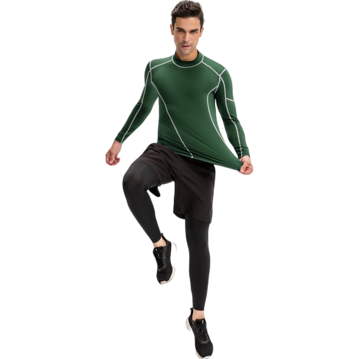 Anna-Kaci Active Men's Long Sleeve Compression Shirt with Contrast Stitching and Athletic Fit
