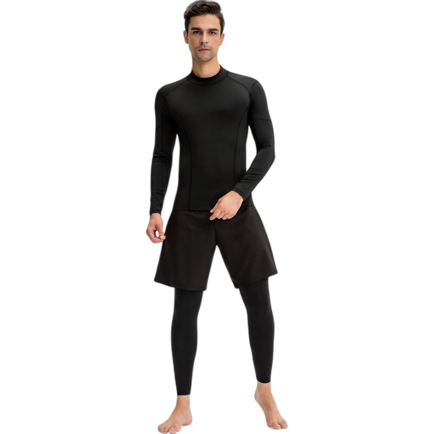 Anna-Kaci Active Men's Long Sleeve Compression Shirt with Contrast Stitching and Athletic Fit