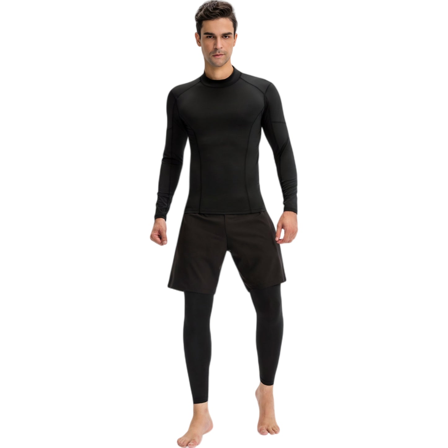 Anna-Kaci Active Men's Long Sleeve Compression Shirt with Contrast Stitching and Athletic Fit