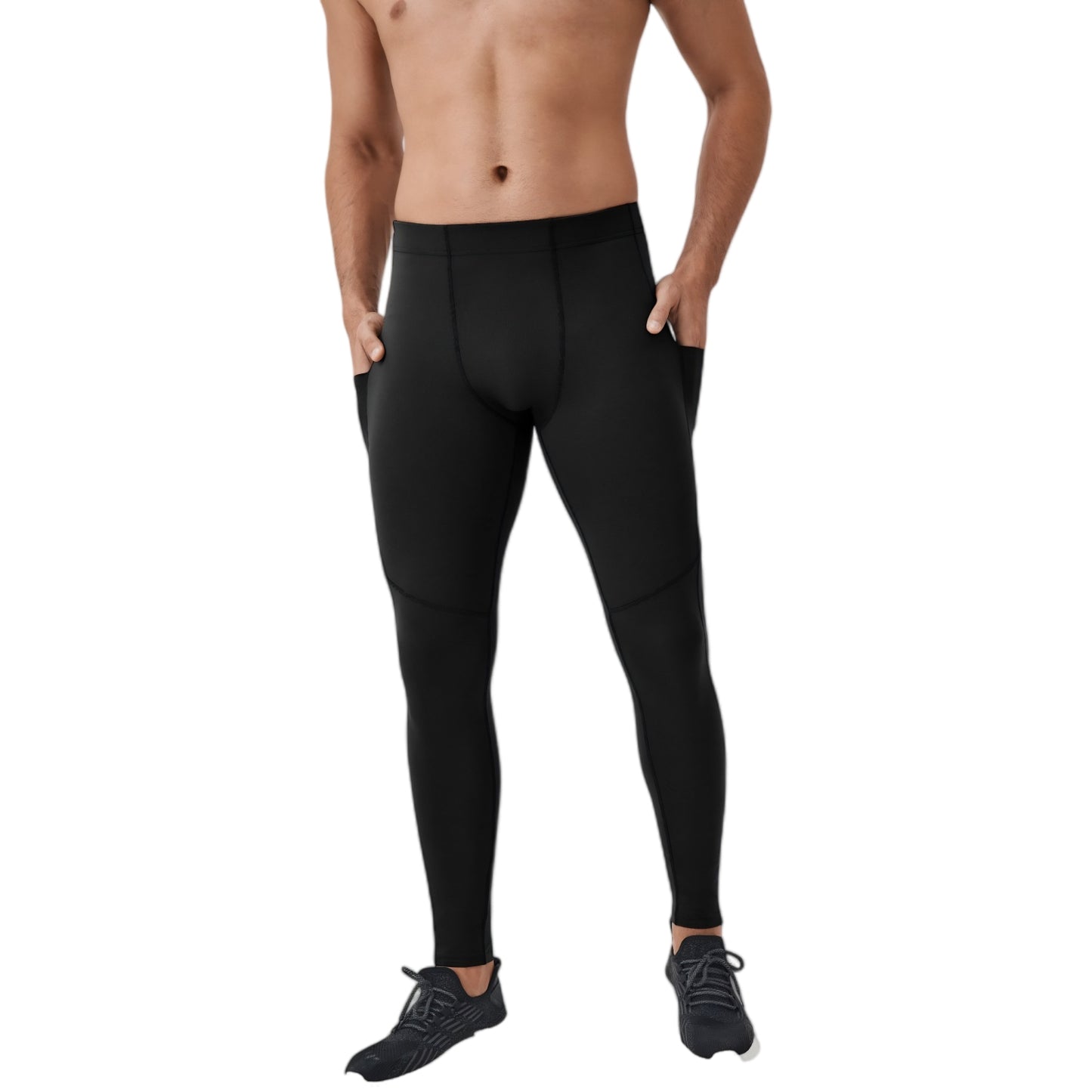 Anna-Kaci Active Men's Full-Length Compression Leggings with Side Pockets and Stretch Moisture-Wicking Fabric