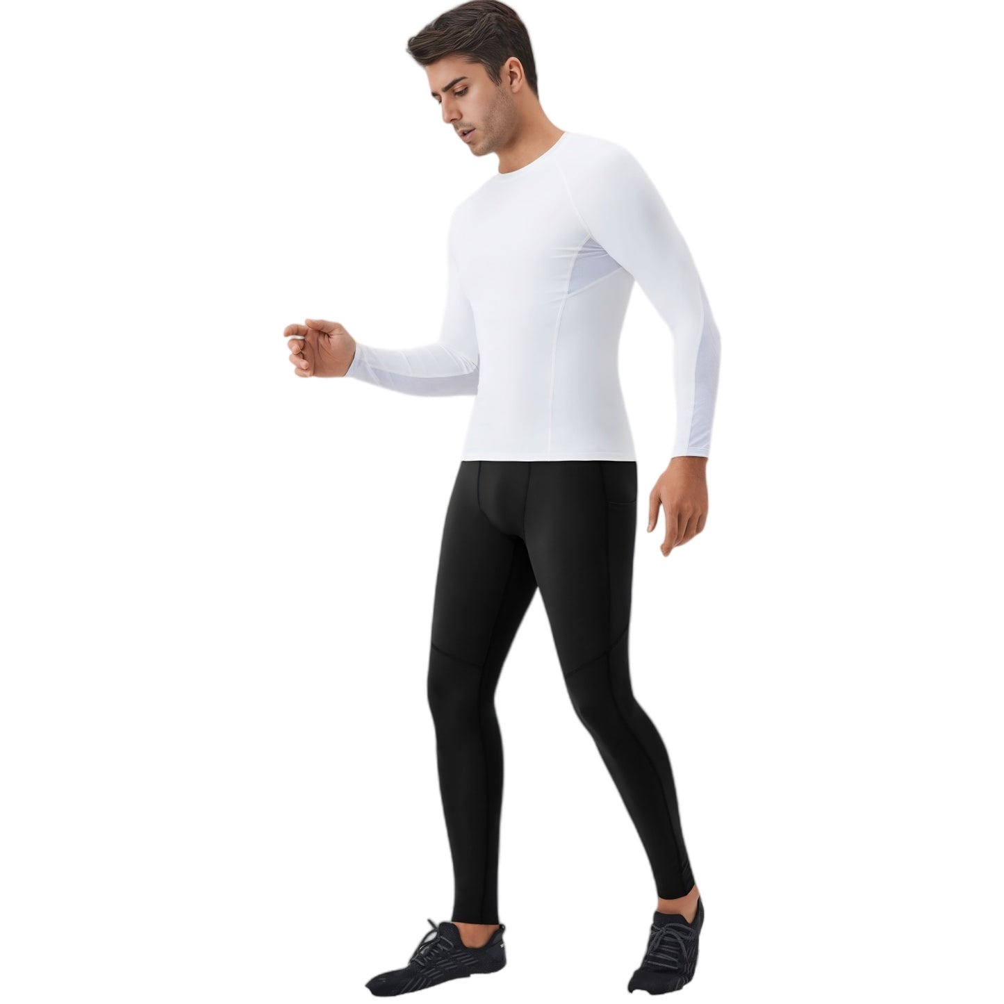 Anna-Kaci Active Men's Full-Length Compression Leggings with Side Pockets and Stretch Moisture-Wicking Fabric