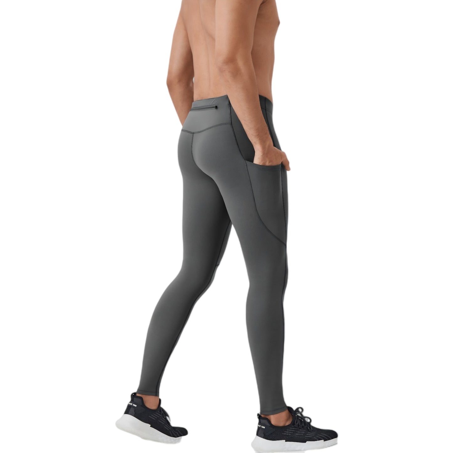 Anna-Kaci Active Men's Full-Length Compression Leggings with Side Pockets and Stretch Moisture-Wicking Fabric