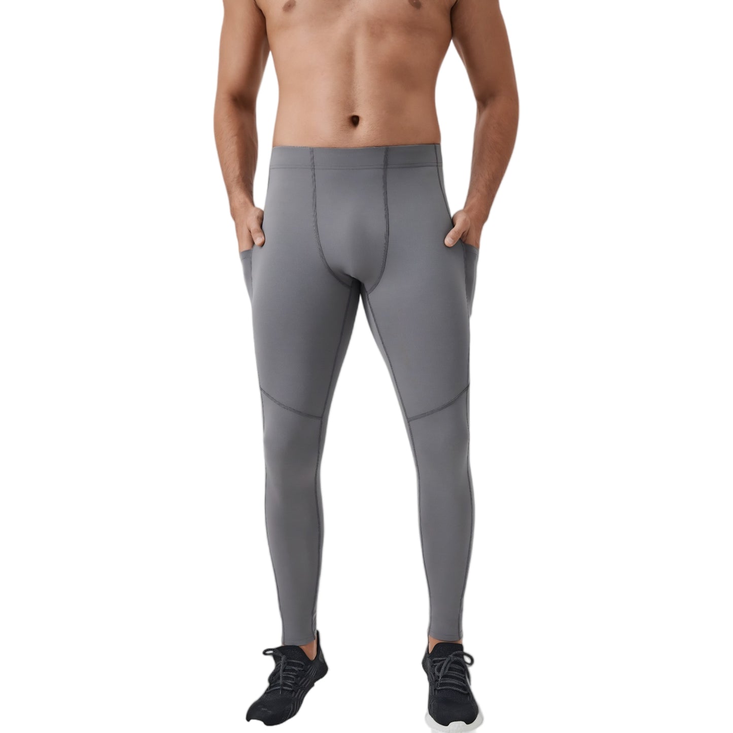 Anna-Kaci Active Men's Full-Length Compression Leggings with Side Pockets and Stretch Moisture-Wicking Fabric