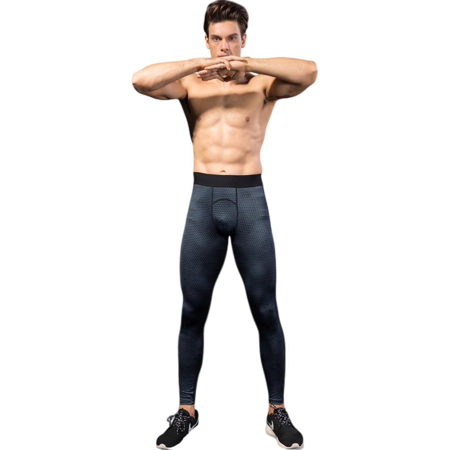 Anna-Kaci Active Men's High Performance Compression Leggings Full-Length with Honeycomb Texture and Elastic Waistband