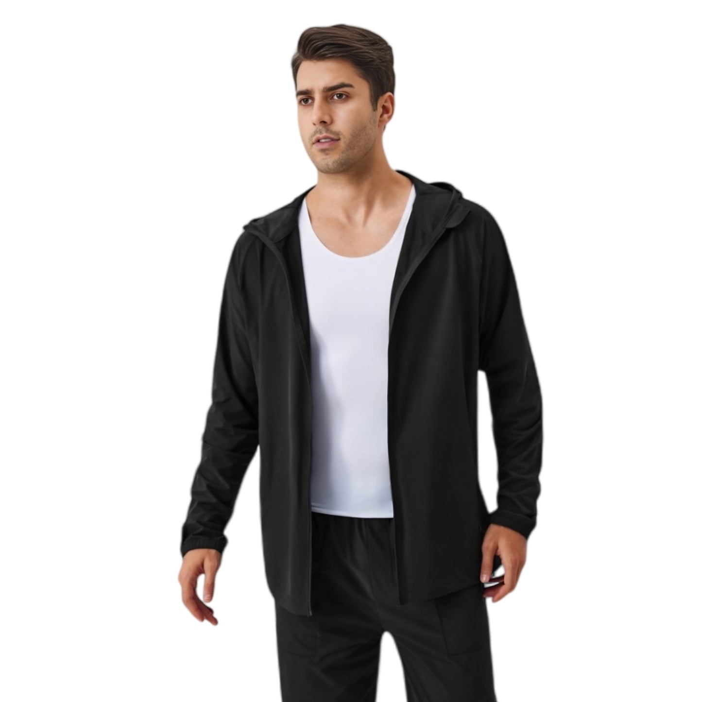 Anna-Kaci Active Men's Lightweight Zip-Up Hoodie Jacket with Adjustable Hood and Side Pockets