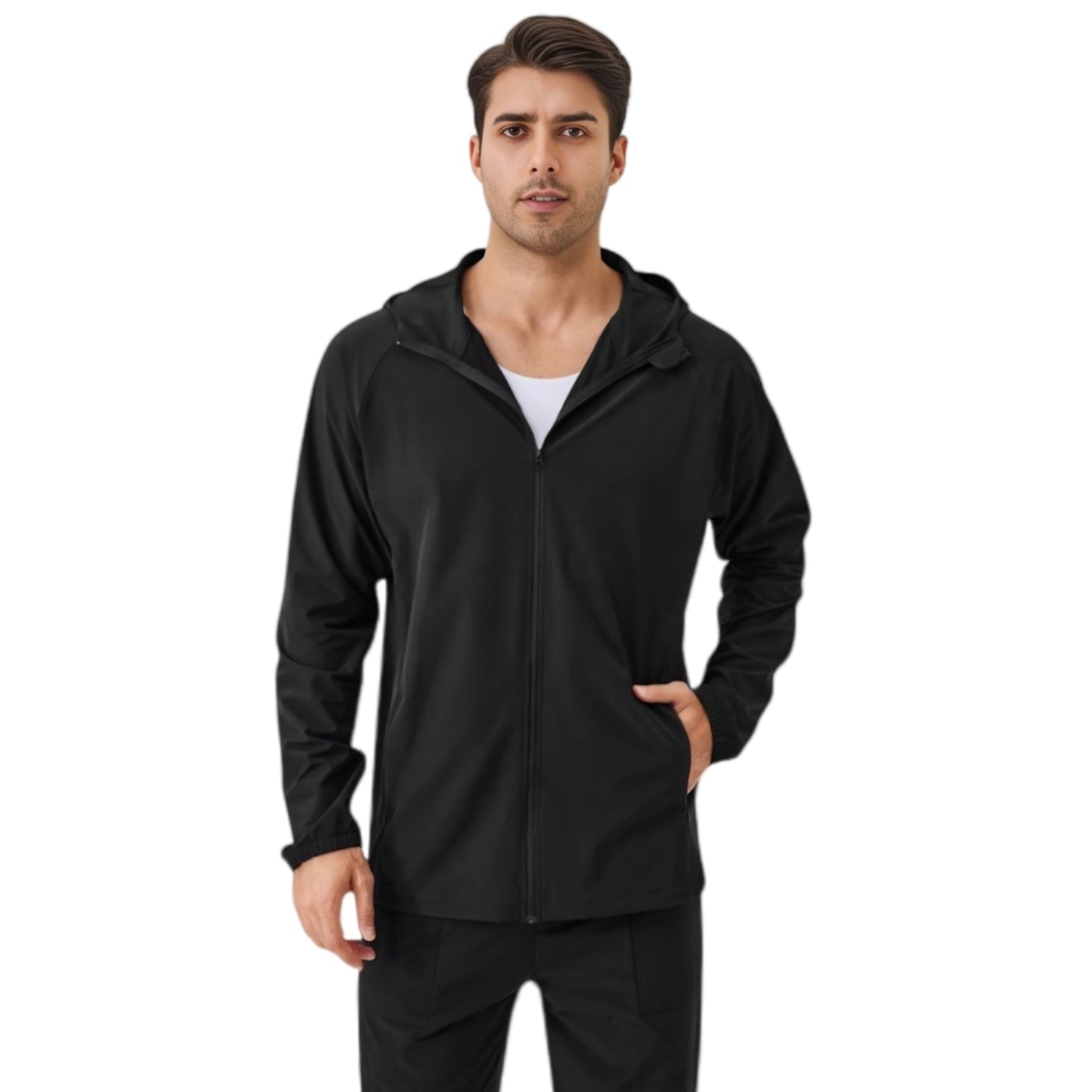 Anna-Kaci Active Men's Lightweight Zip-Up Hoodie Jacket with Adjustable Hood and Side Pockets