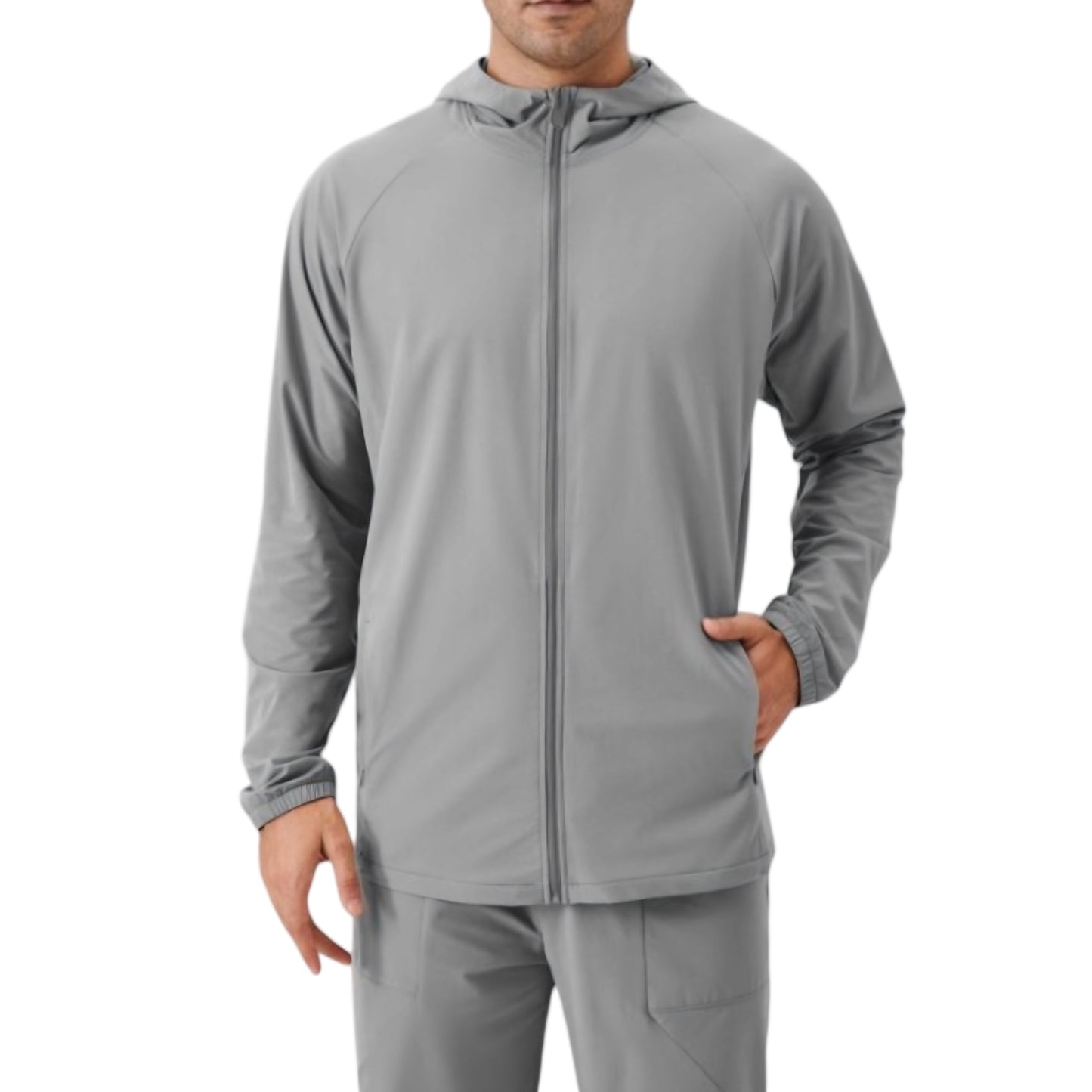 Anna-Kaci Active Men's Lightweight Zip-Up Hoodie Jacket with Adjustable Hood and Side Pockets