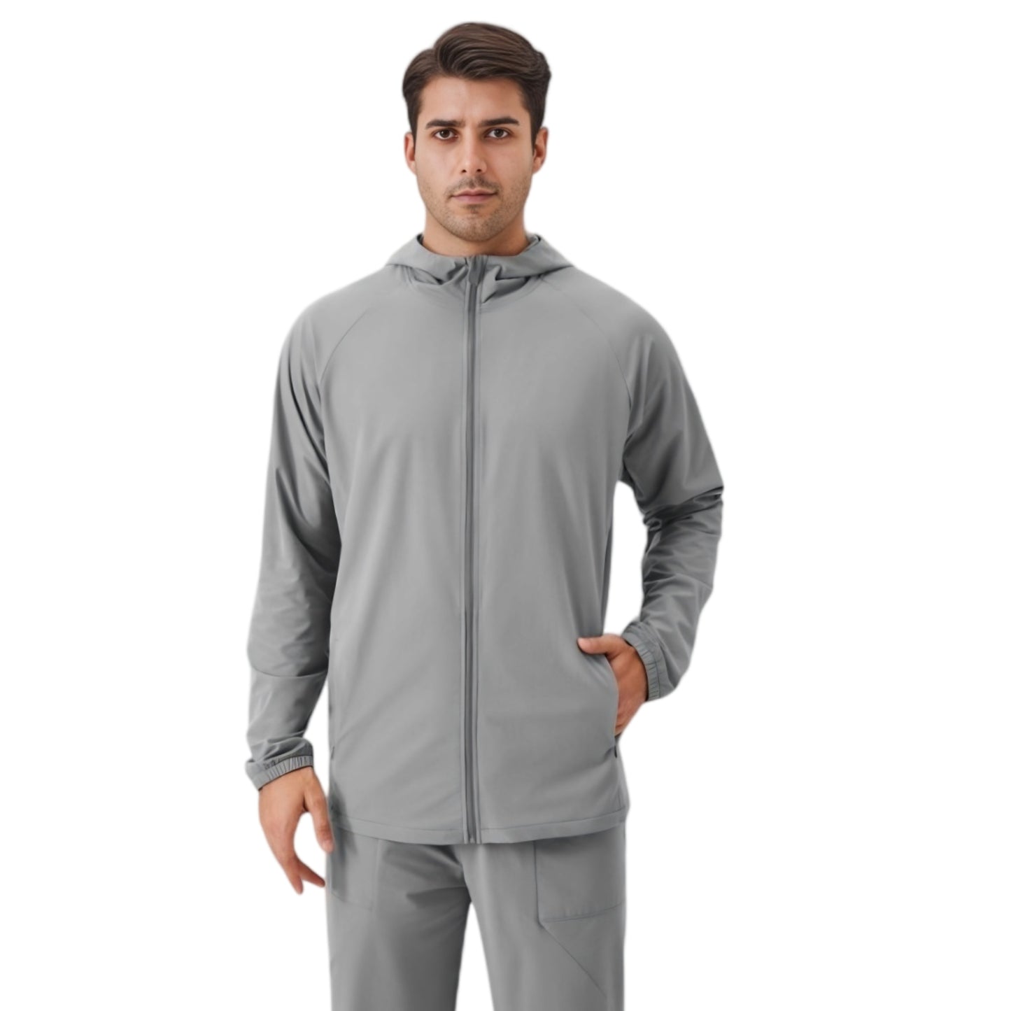 Anna-Kaci Active Men's Lightweight Zip-Up Hoodie Jacket with Adjustable Hood and Side Pockets