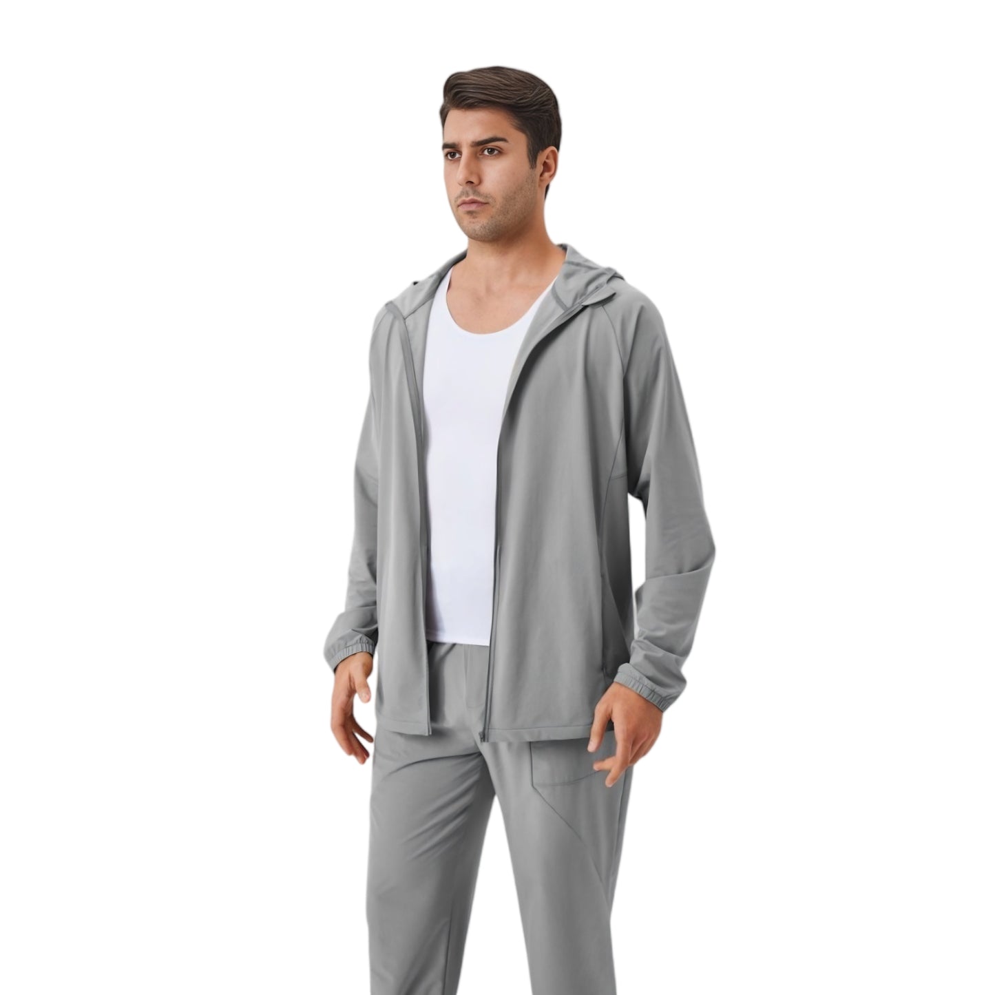 Anna-Kaci Active Men's Lightweight Zip-Up Hoodie Jacket with Adjustable Hood and Side Pockets