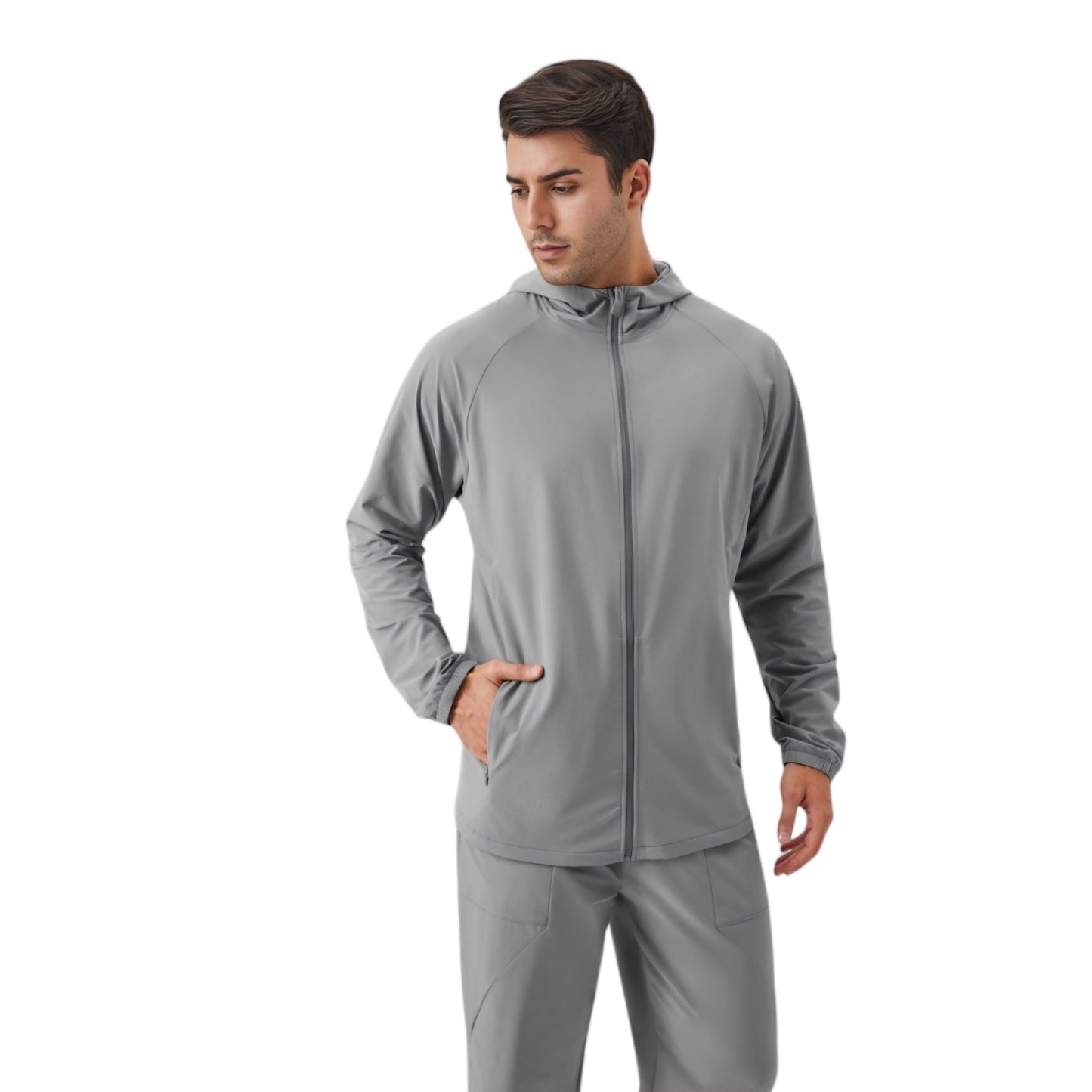 Anna-Kaci Active Men's Lightweight Zip-Up Hoodie Jacket with Adjustable Hood and Side Pockets