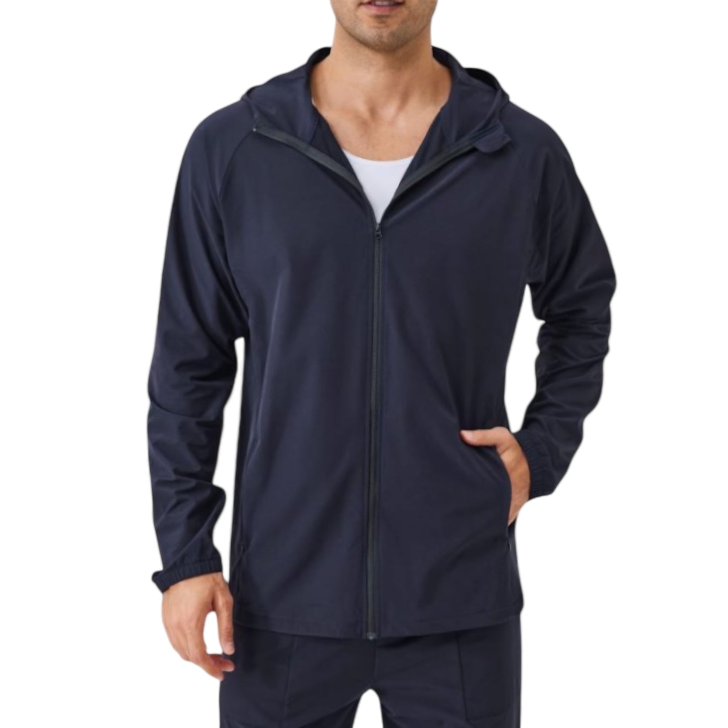 Anna-Kaci Active Men's Lightweight Zip-Up Hoodie Jacket with Adjustable Hood and Side Pockets