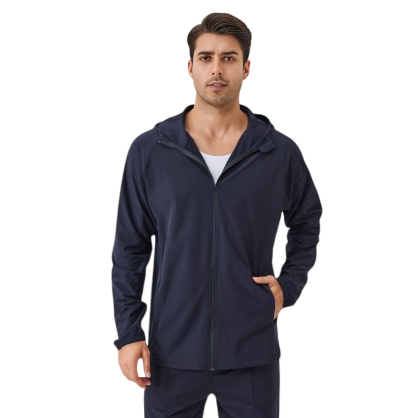 Anna-Kaci Active Men's Lightweight Zip-Up Hoodie Jacket with Adjustable Hood and Side Pockets