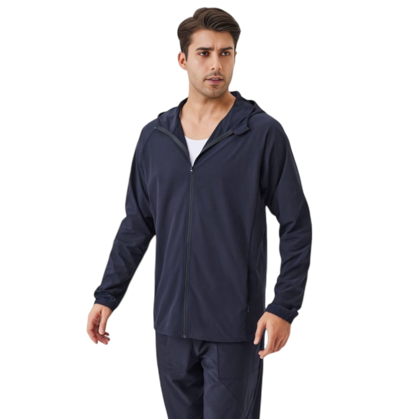 Anna-Kaci Active Men's Lightweight Zip-Up Hoodie Jacket with Adjustable Hood and Side Pockets