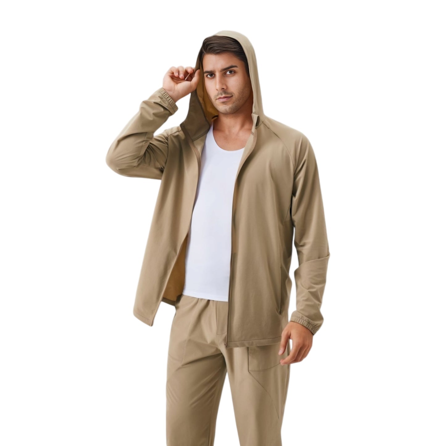 Anna-Kaci Active Men's Lightweight Zip-Up Hoodie Jacket with Adjustable Hood and Side Pockets