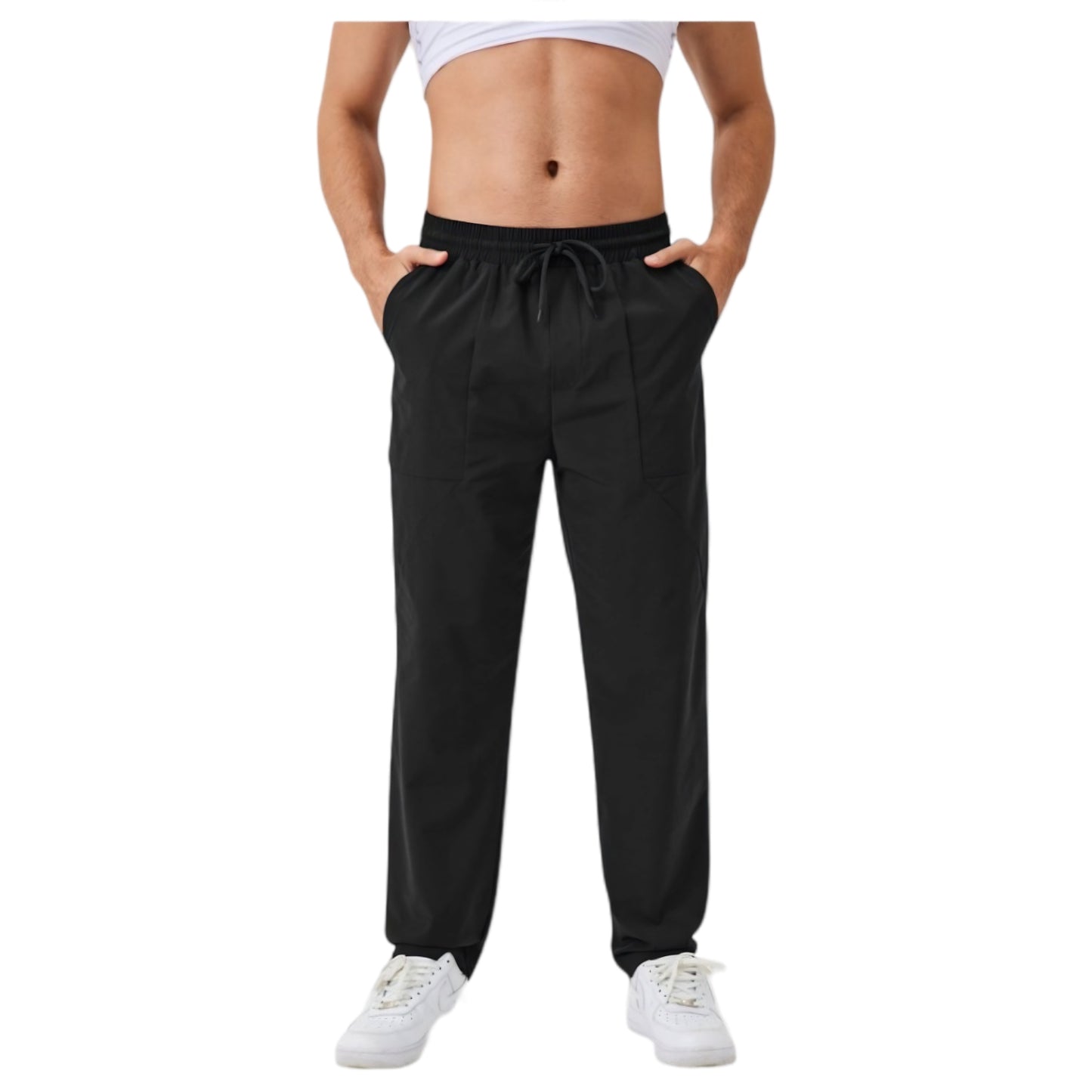 Anna-Kaci Active Men's Relaxed Fit Drawstring Pants with Patch Pockets and Elastic Waistband for Casual Wear