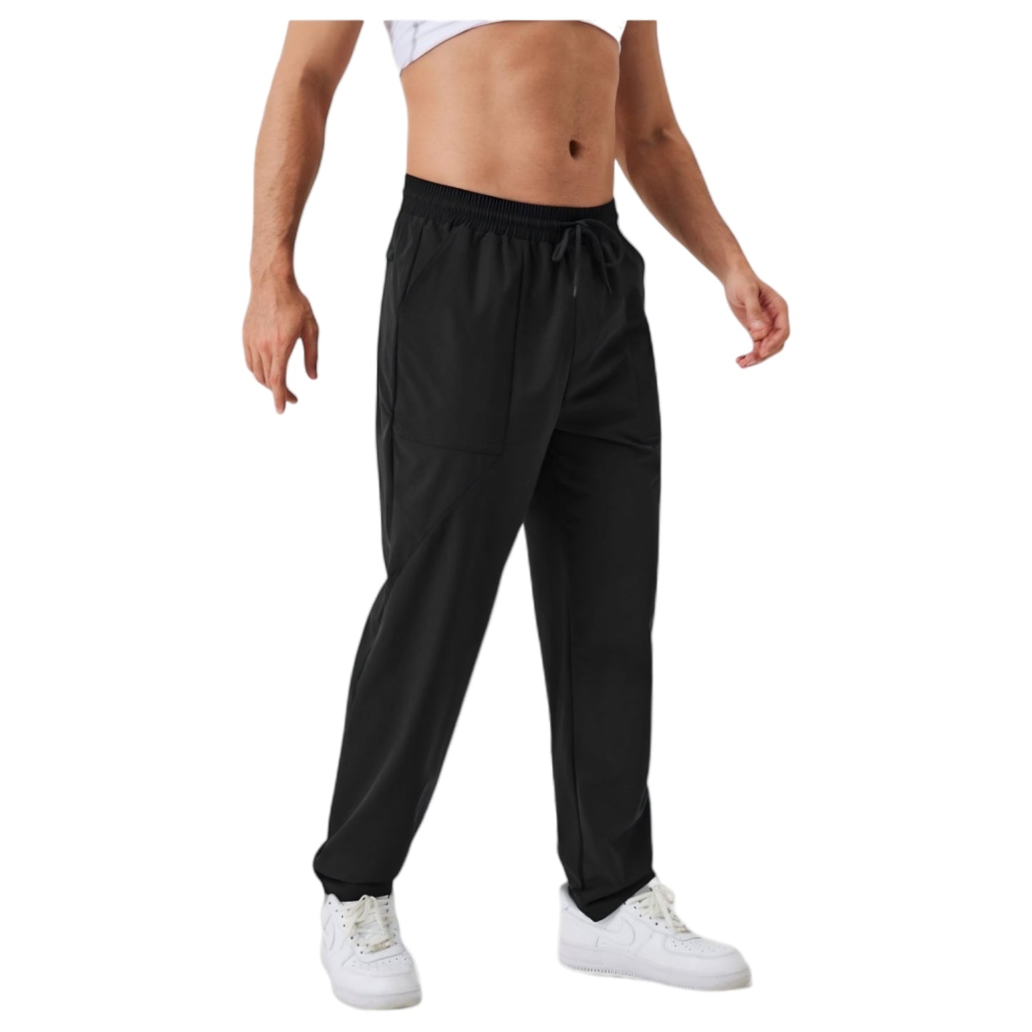 Anna-Kaci Active Men's Relaxed Fit Drawstring Pants with Patch Pockets and Elastic Waistband for Casual Wear
