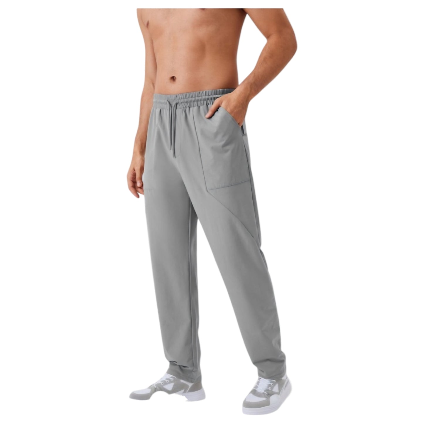 Anna-Kaci Active Men's Relaxed Fit Drawstring Pants with Patch Pockets and Elastic Waistband for Casual Wear